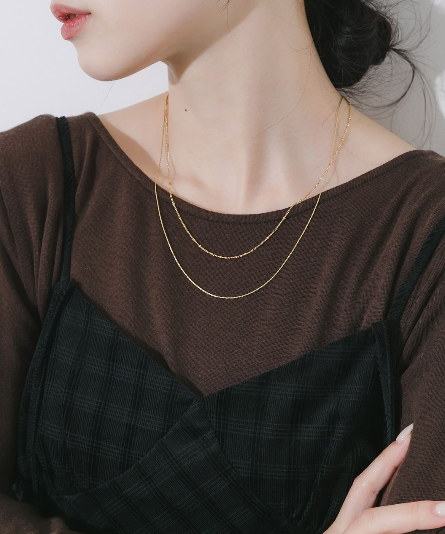 ステンレススリムチェーンレイヤードネックレス GLD -