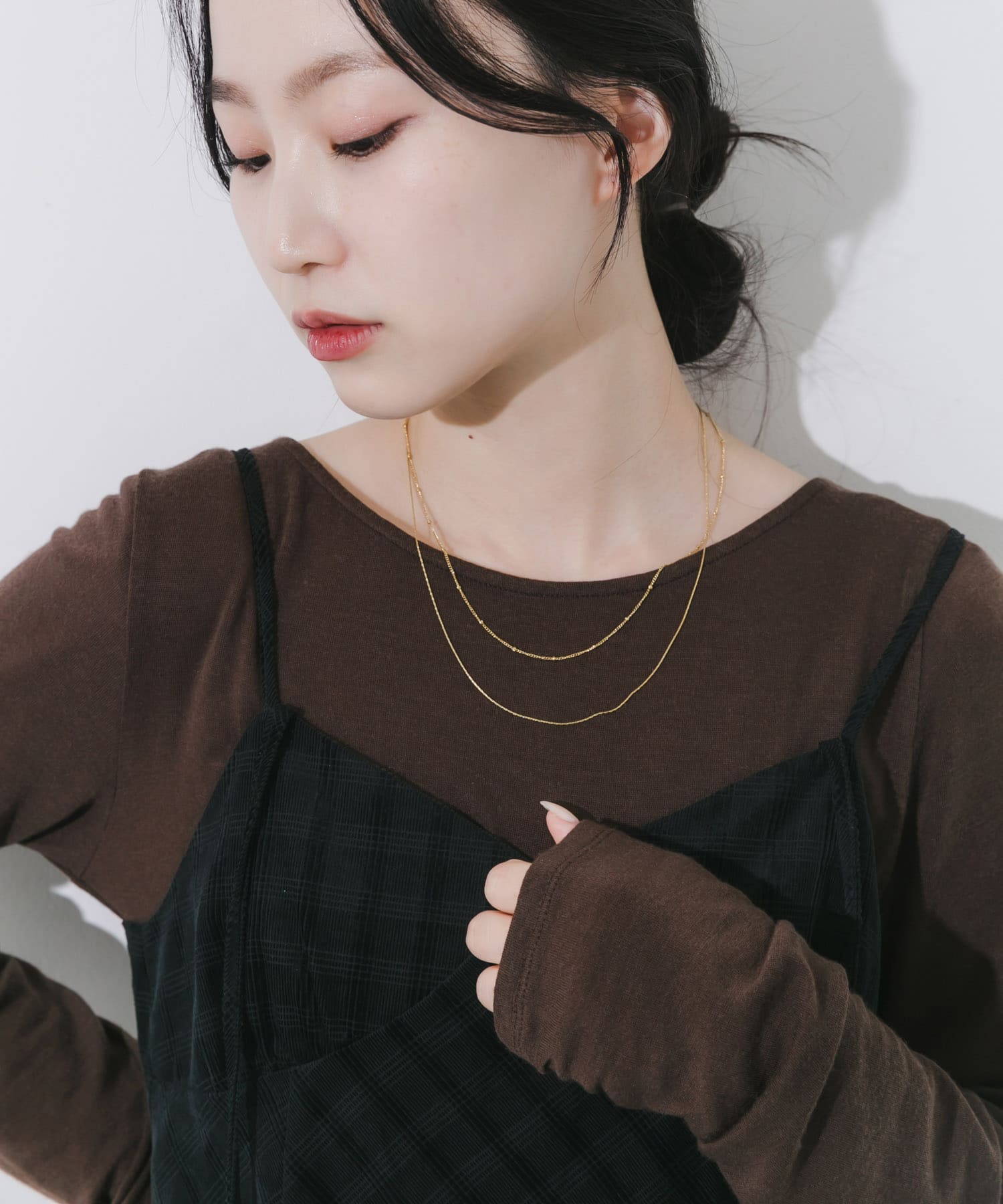 ステンレススリムチェーンレイヤードネックレス GLD -