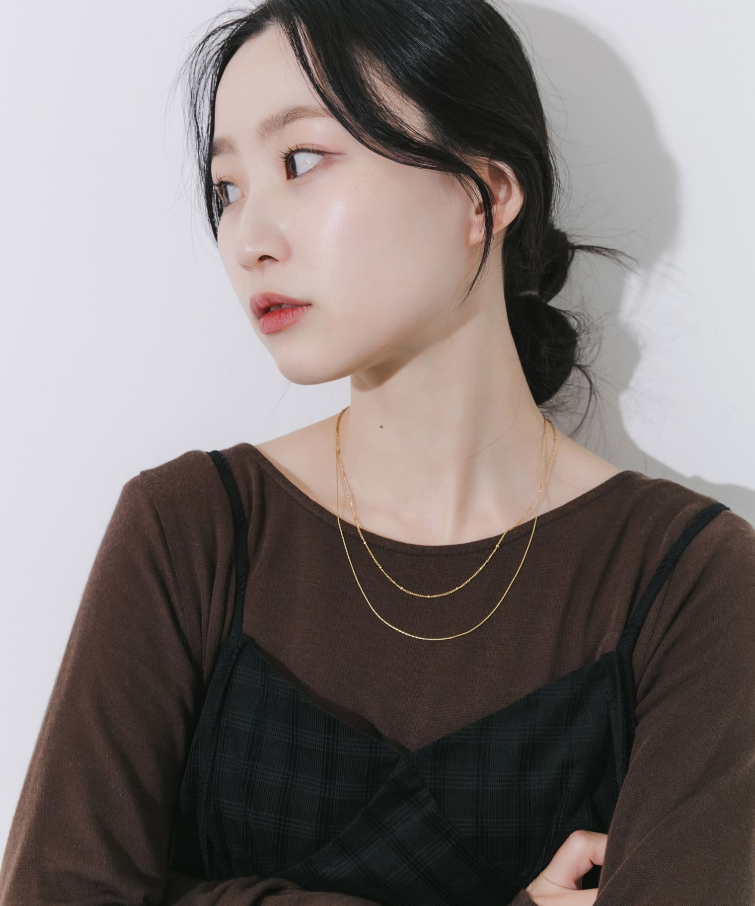 ステンレススリムチェーンレイヤードネックレス GLD -