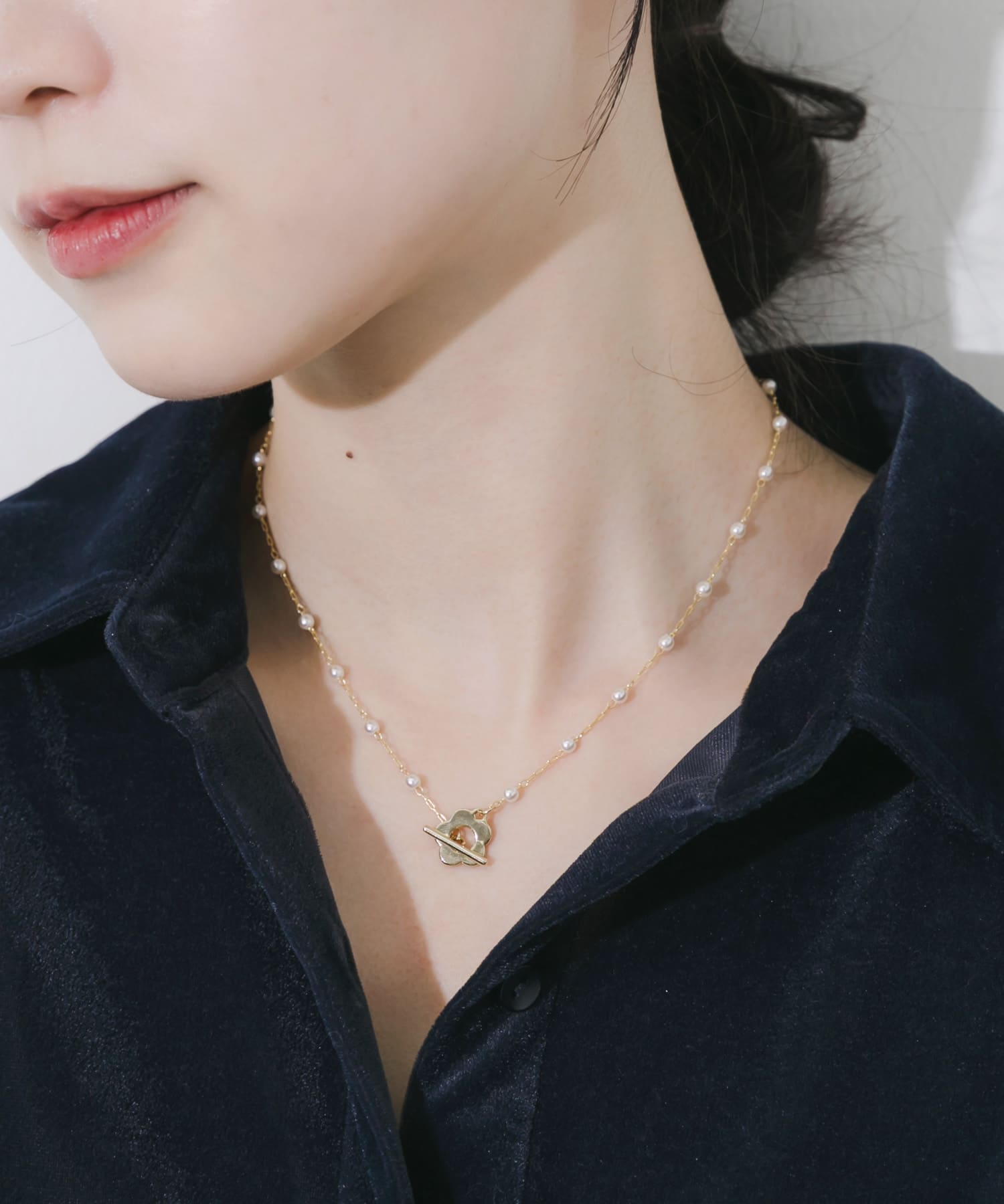 フラワーマンテルパールネックレス GD/WH -