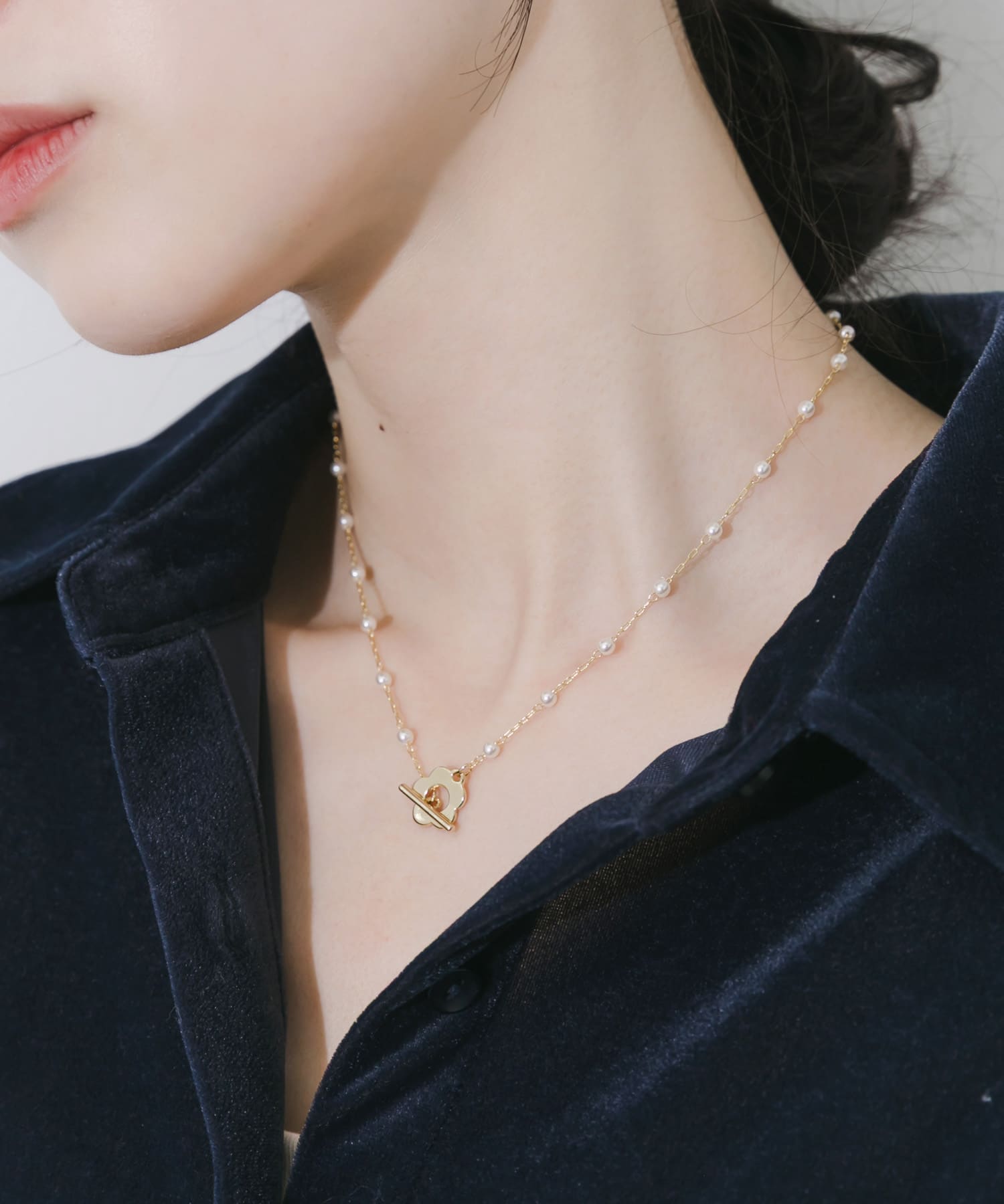 フラワーマンテルパールネックレス GD/WH -