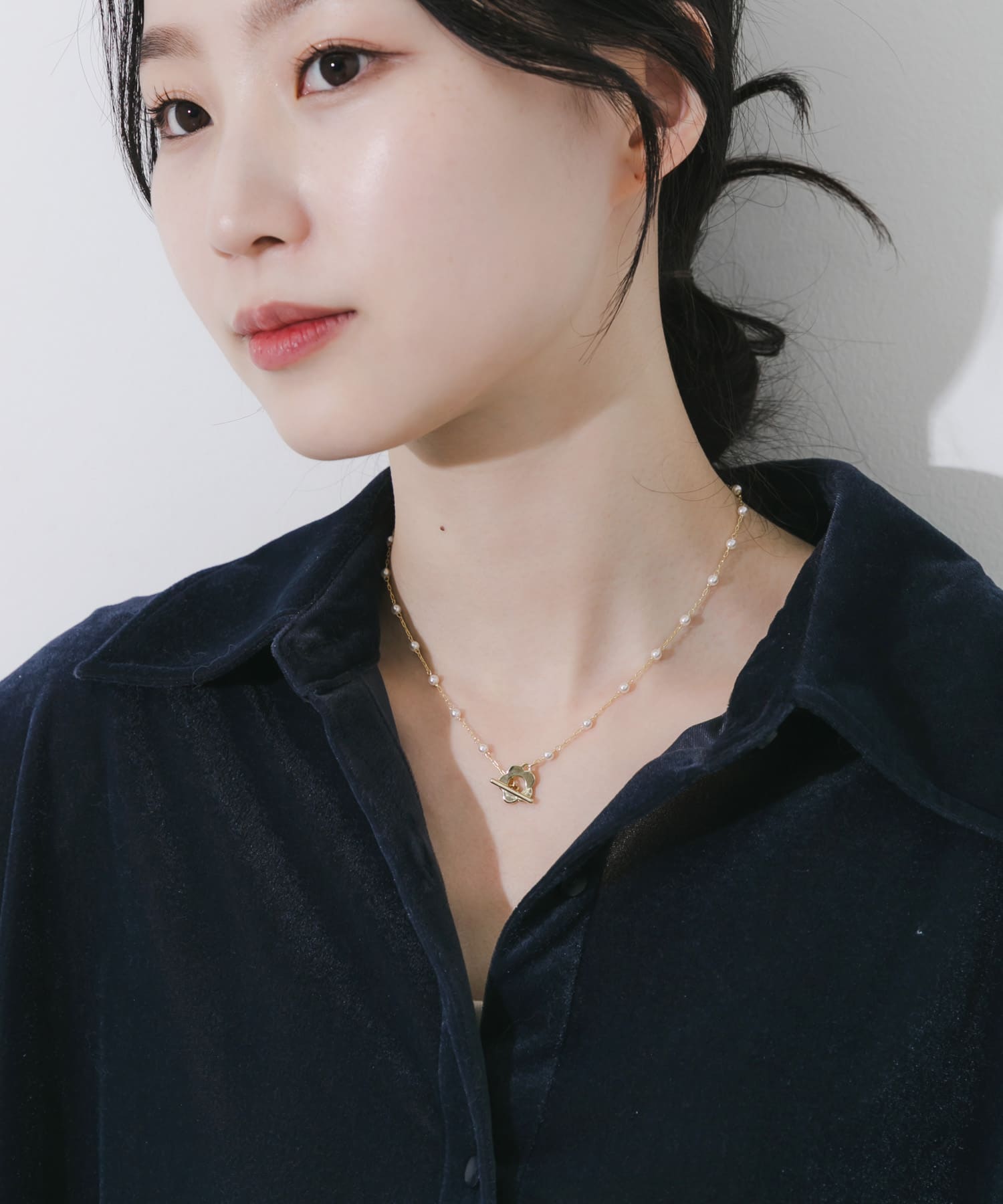 フラワーマンテルパールネックレス GD/WH -