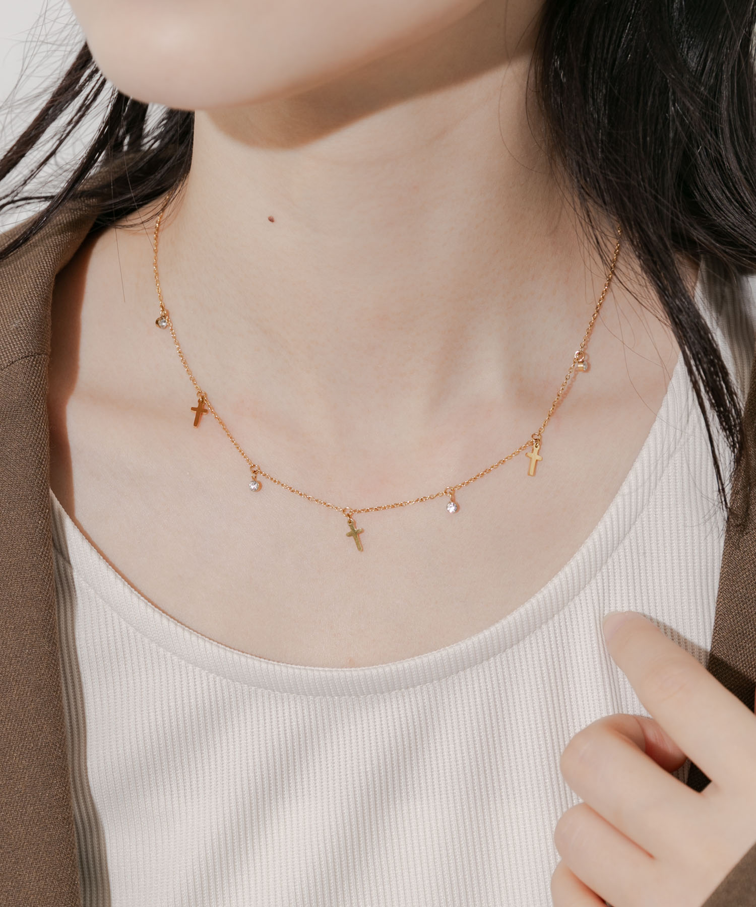ステンレスクロスチャームネックレス GLD -