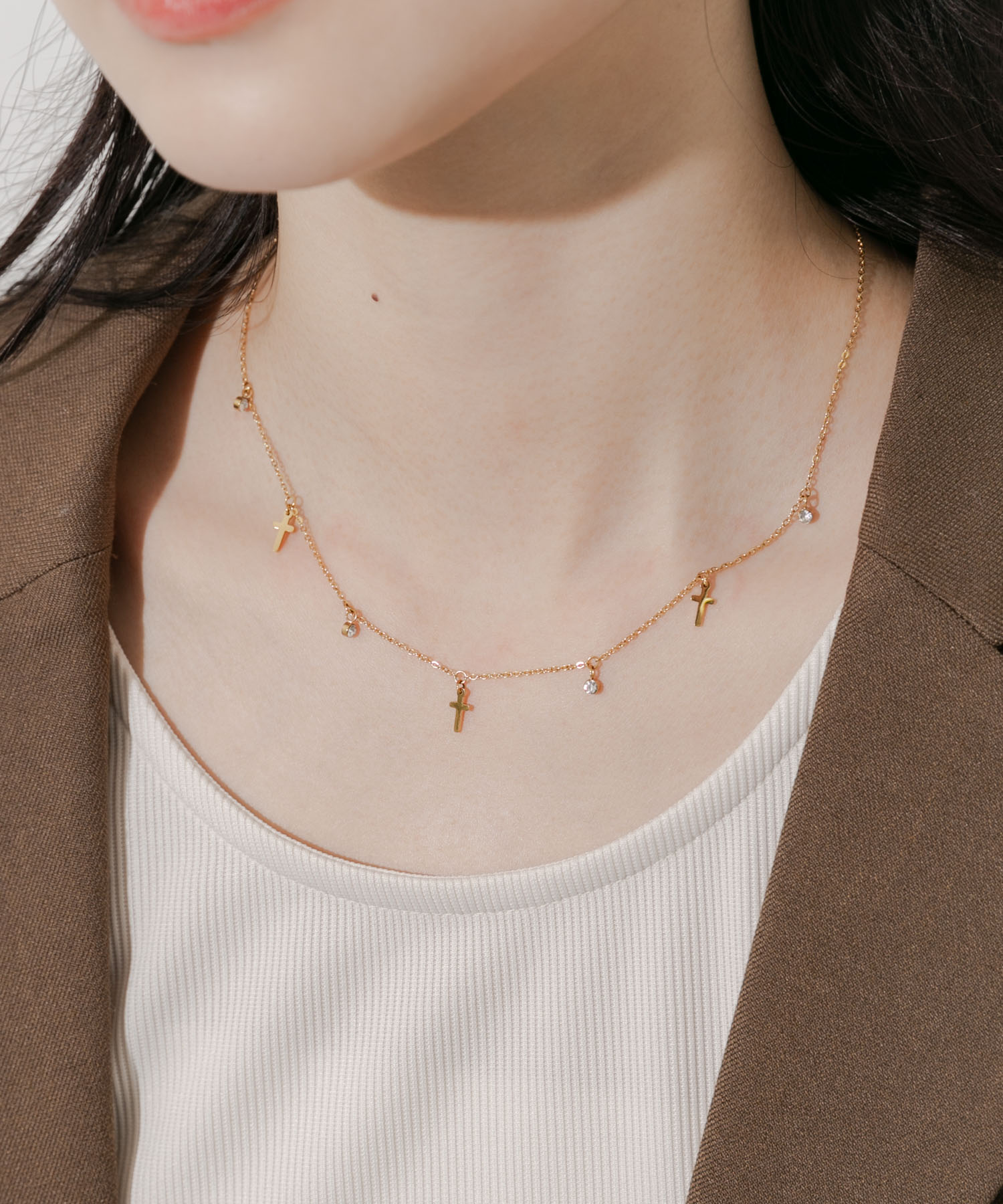ステンレスクロスチャームネックレス GLD -