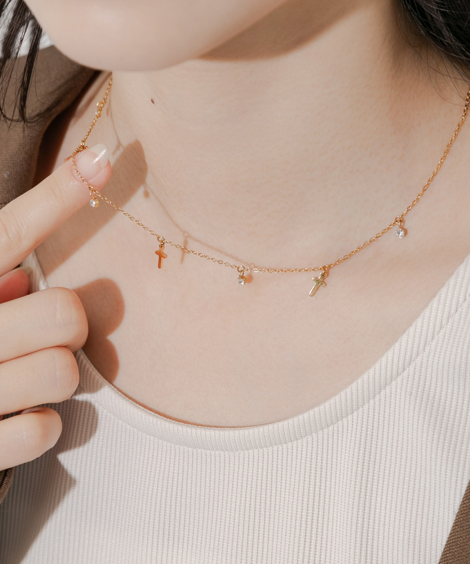 ステンレスクロスチャームネックレス GLD -