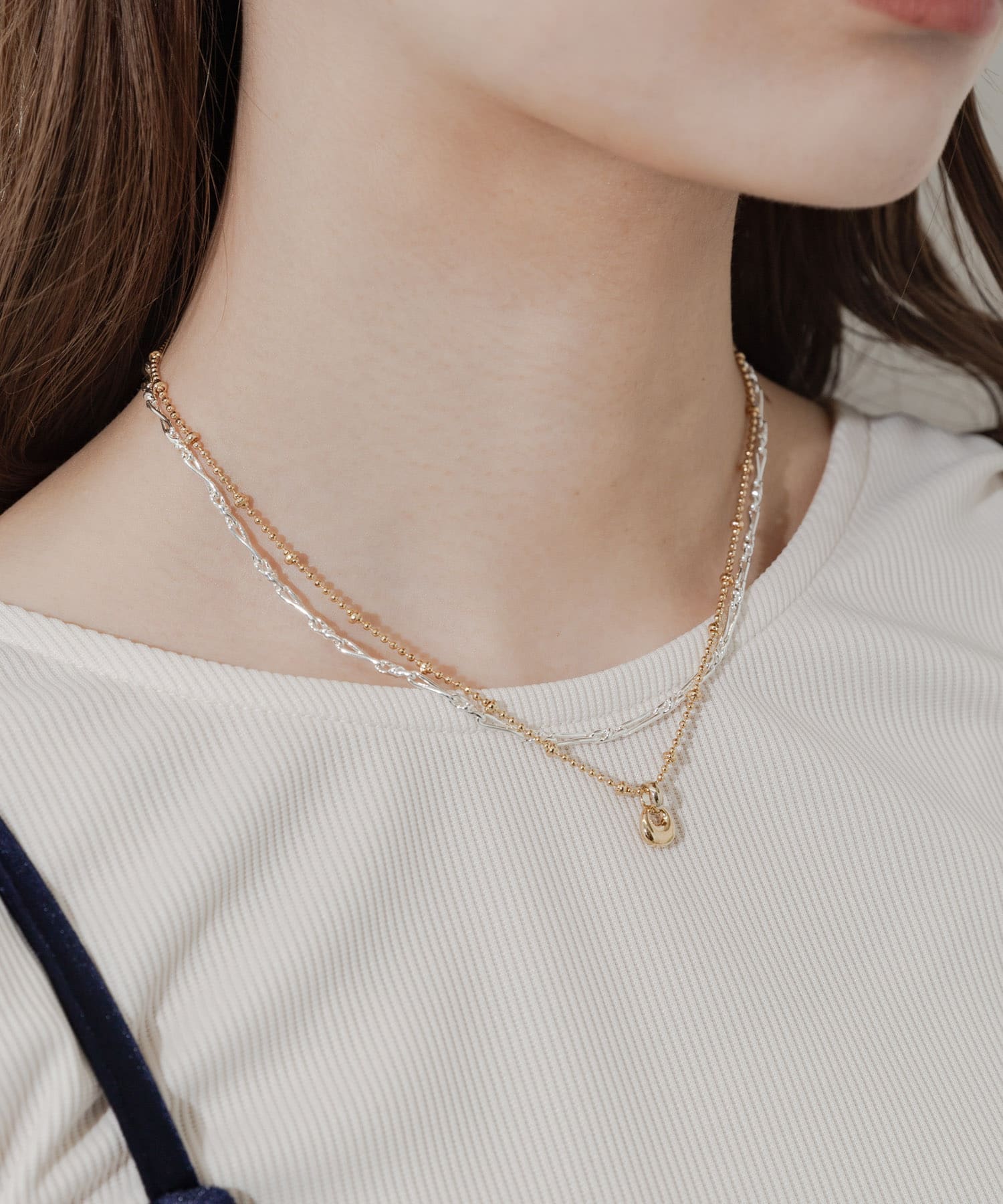 メタルチャームコンビメッキ2セットネックレス