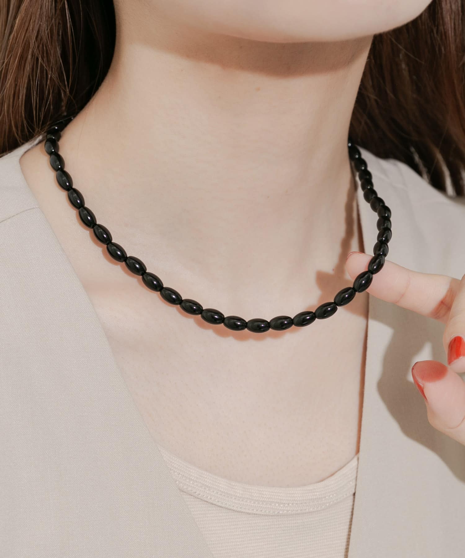 オーバルビーズネックレス BLK -