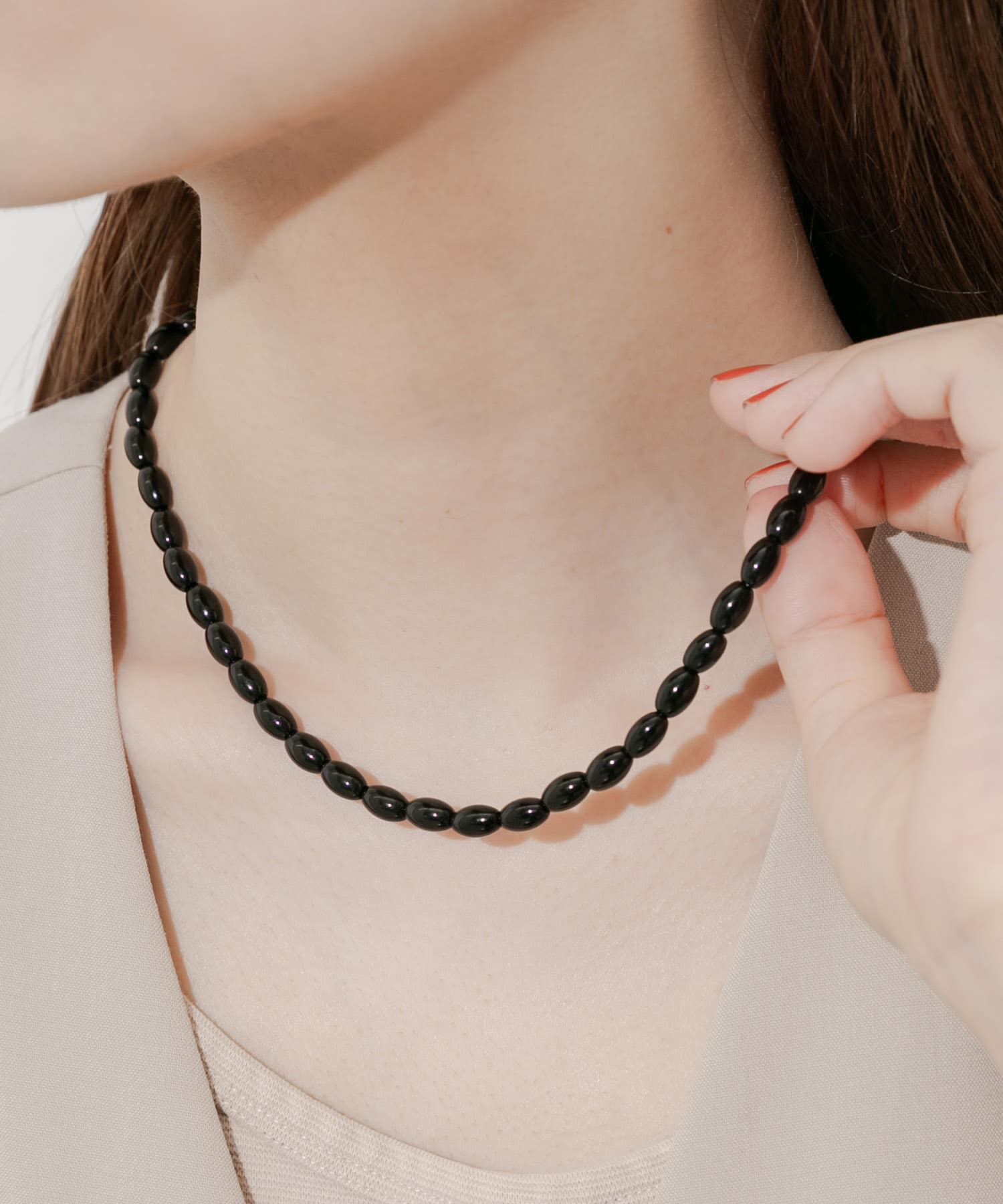 オーバルビーズネックレス BLK -