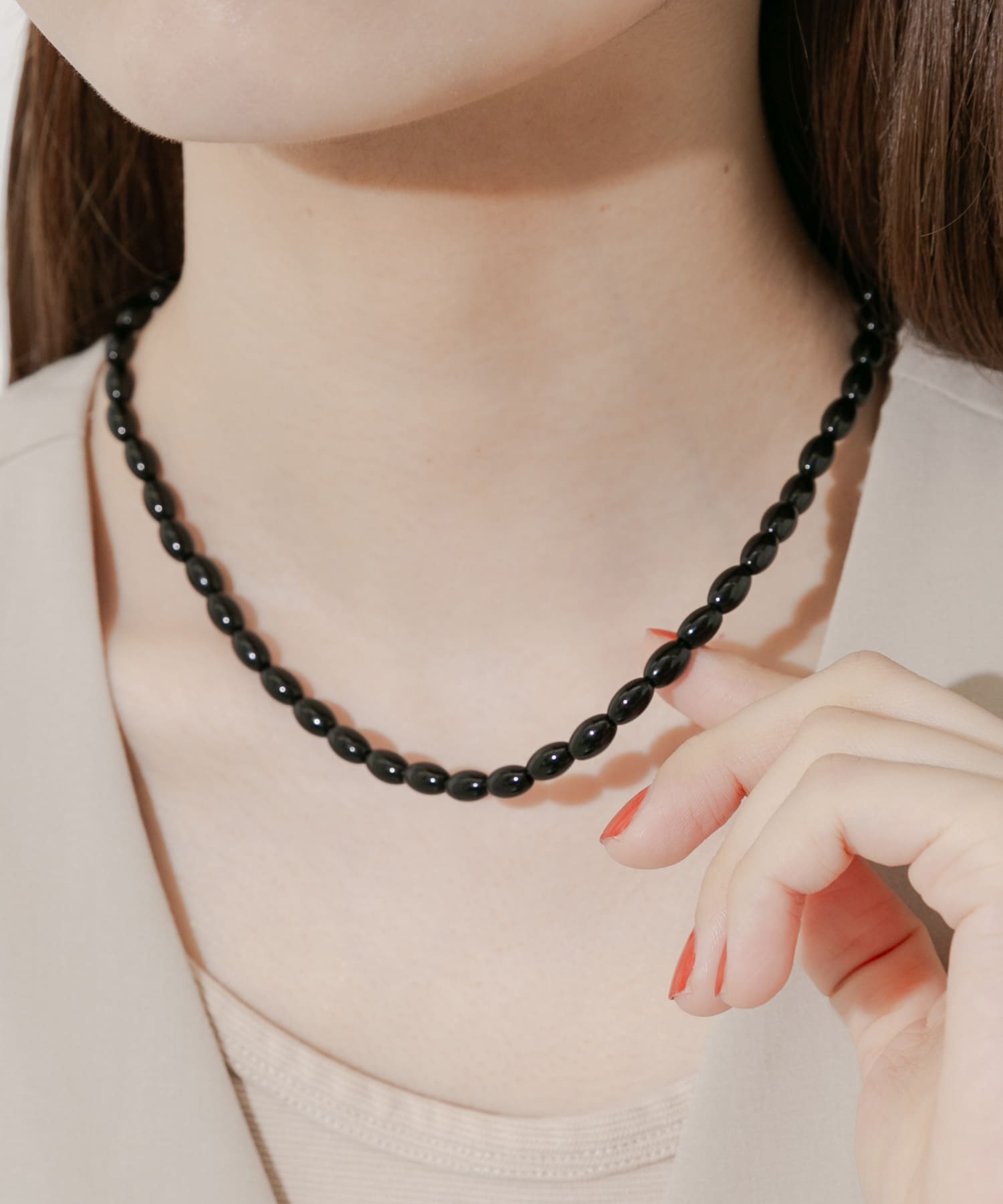 オーバルビーズネックレス BLK -