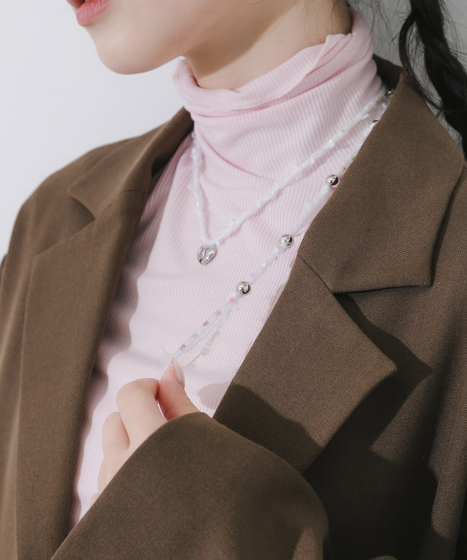 ウールヤーンハートチャームチョーカーネックレス WHT -