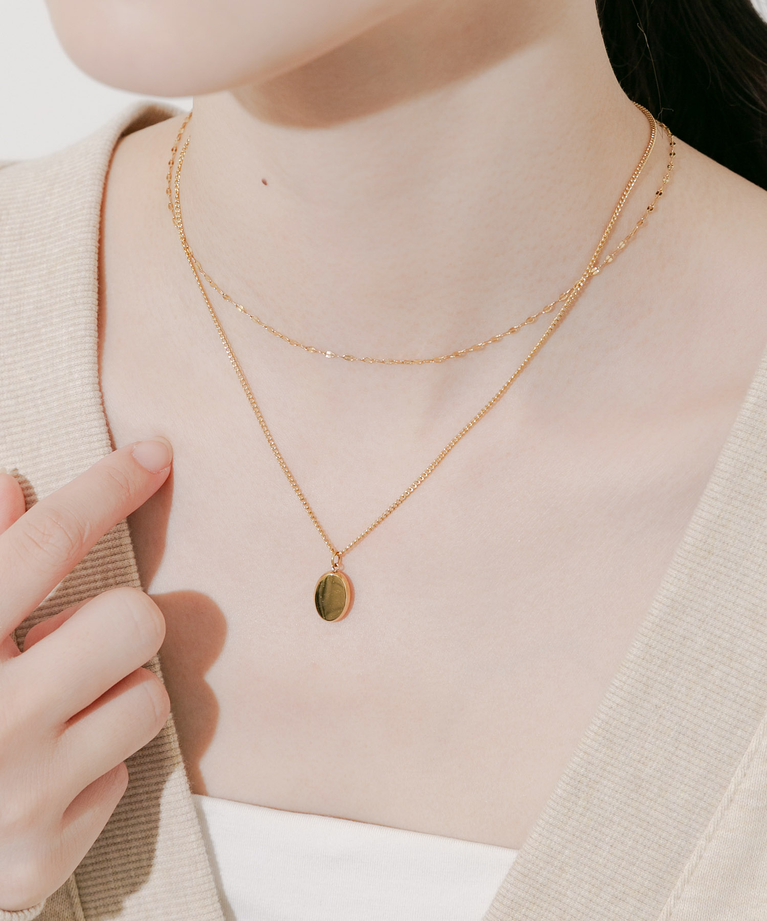 ステンレスオーバルトップ2セットネックレス GLD -