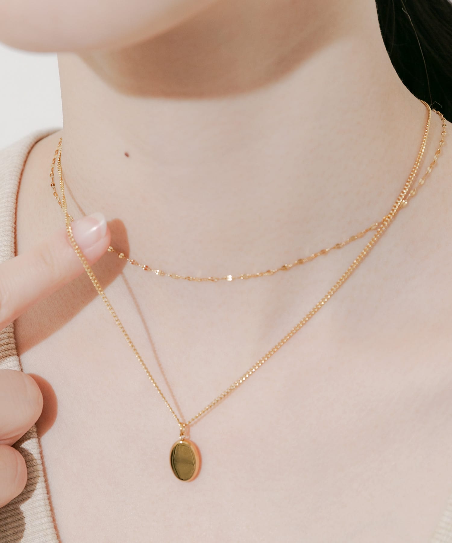 ステンレスオーバルトップ2セットネックレス GLD -