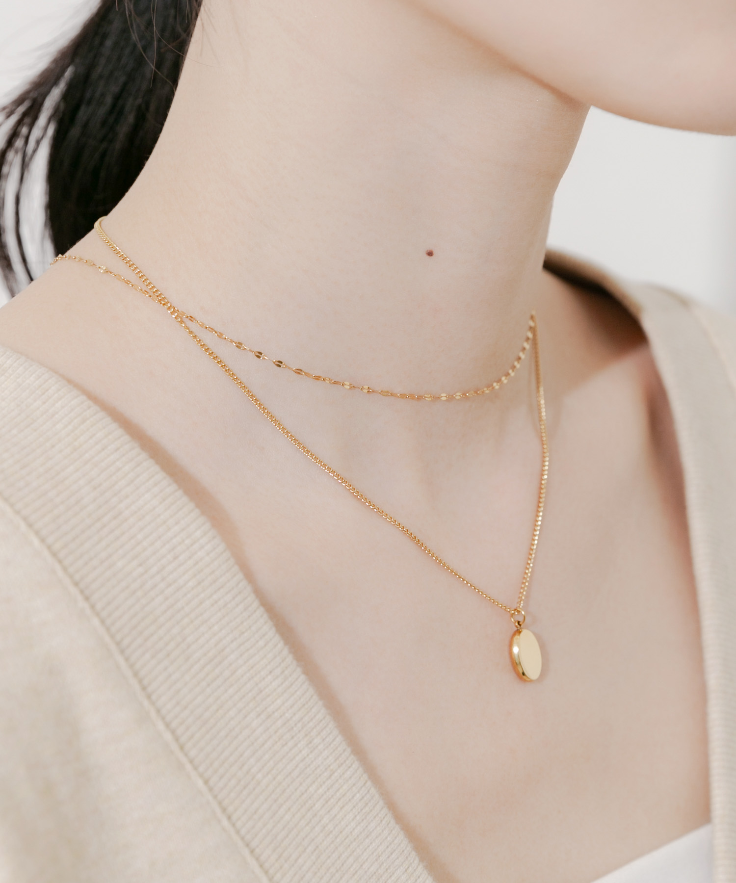 ステンレスオーバルトップ2セットネックレス GLD -