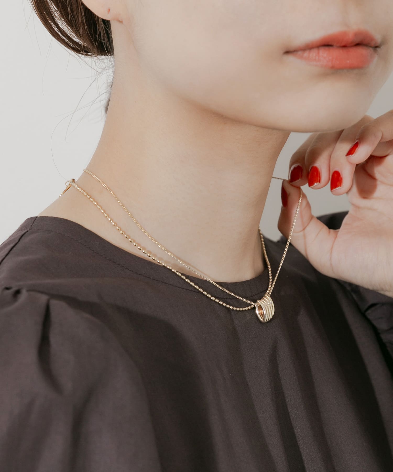 オーバルフープチャーム2セットネックレス GLD -