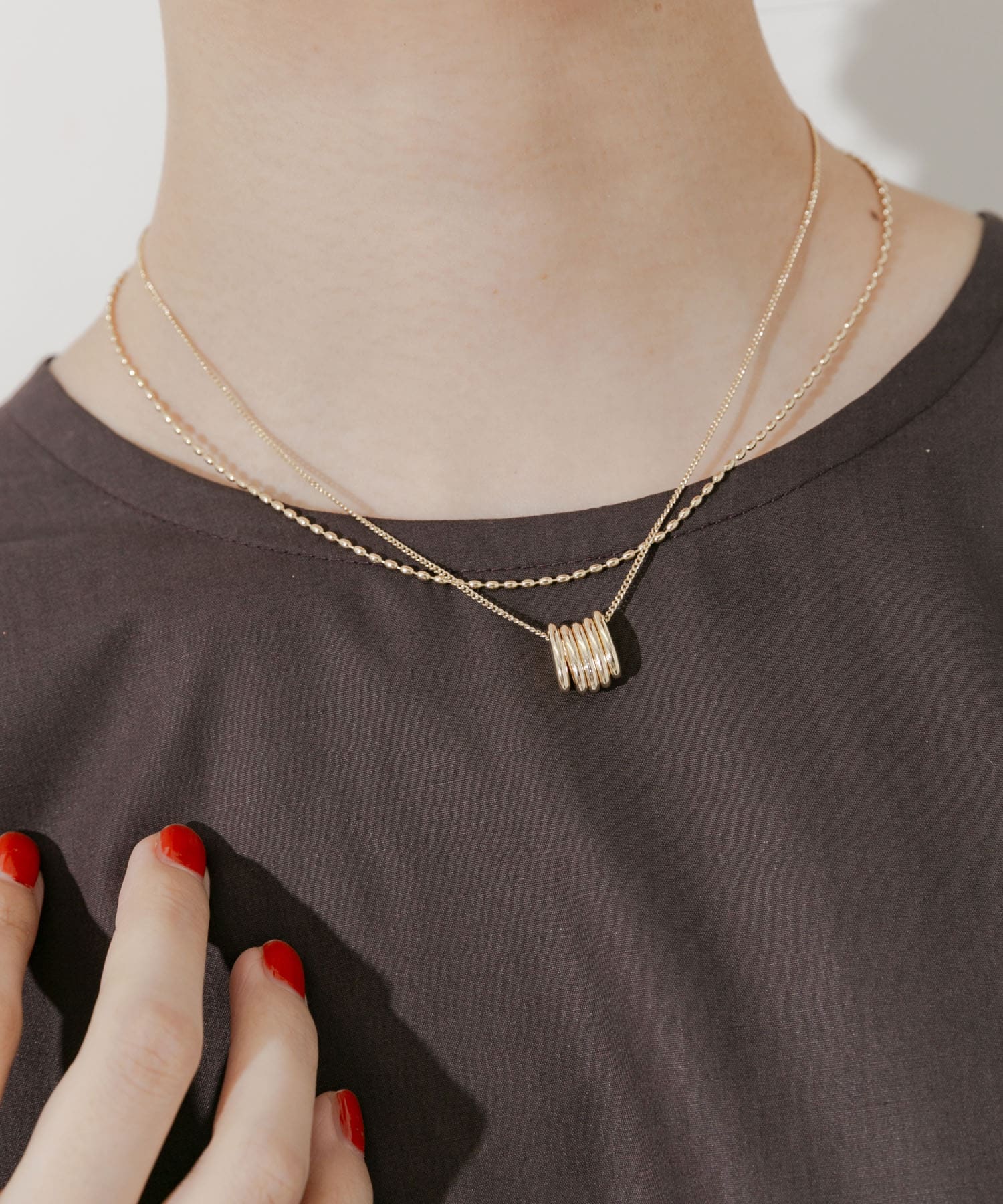 オーバルフープチャーム2セットネックレス GLD -