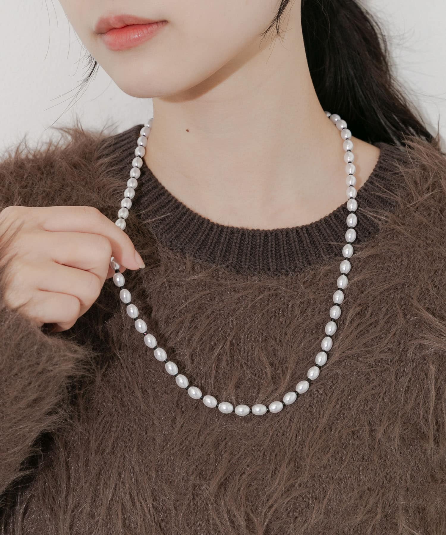 パールビーズYネックレス WH/BK -0