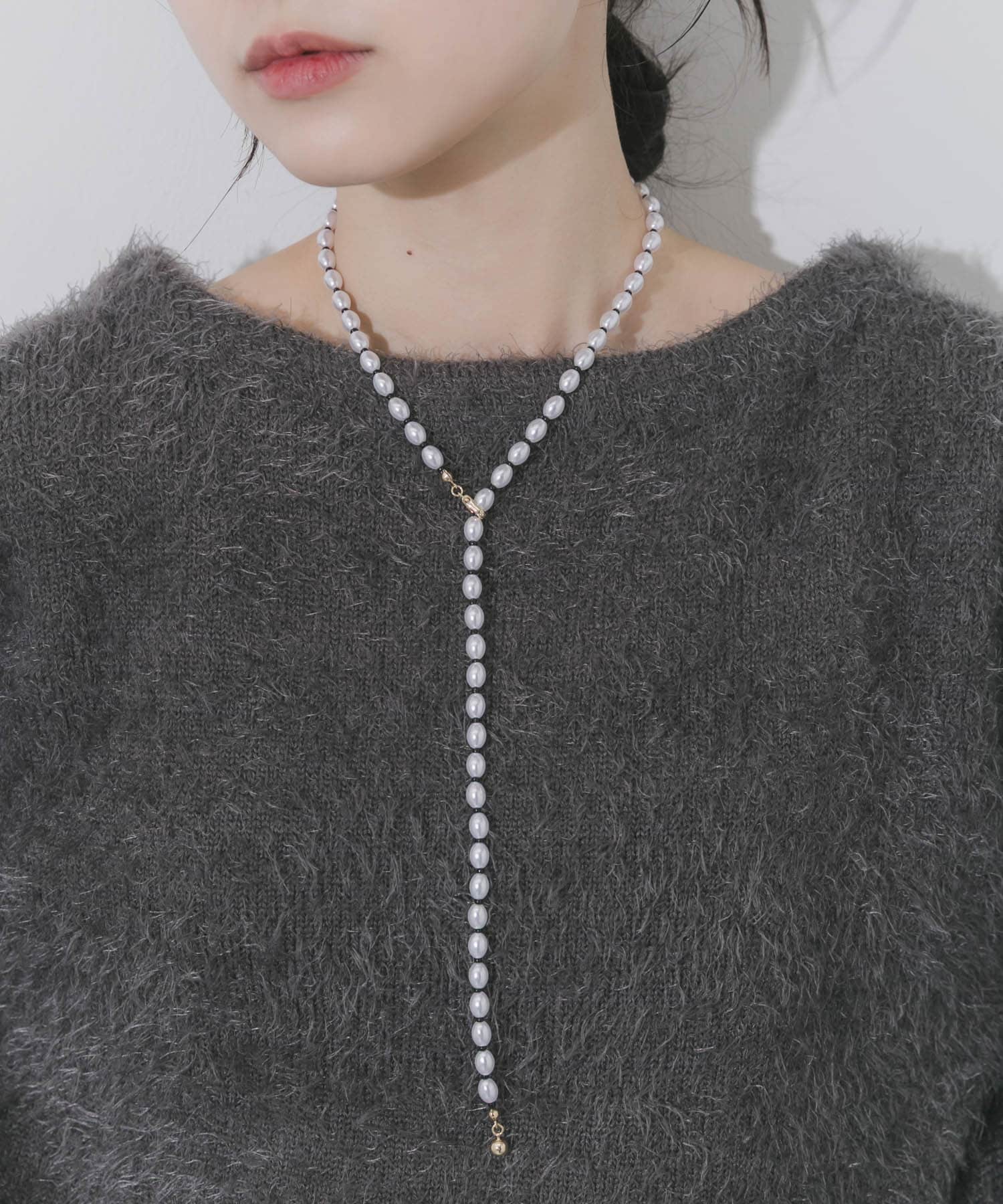 パールビーズYネックレス WH/BK -0