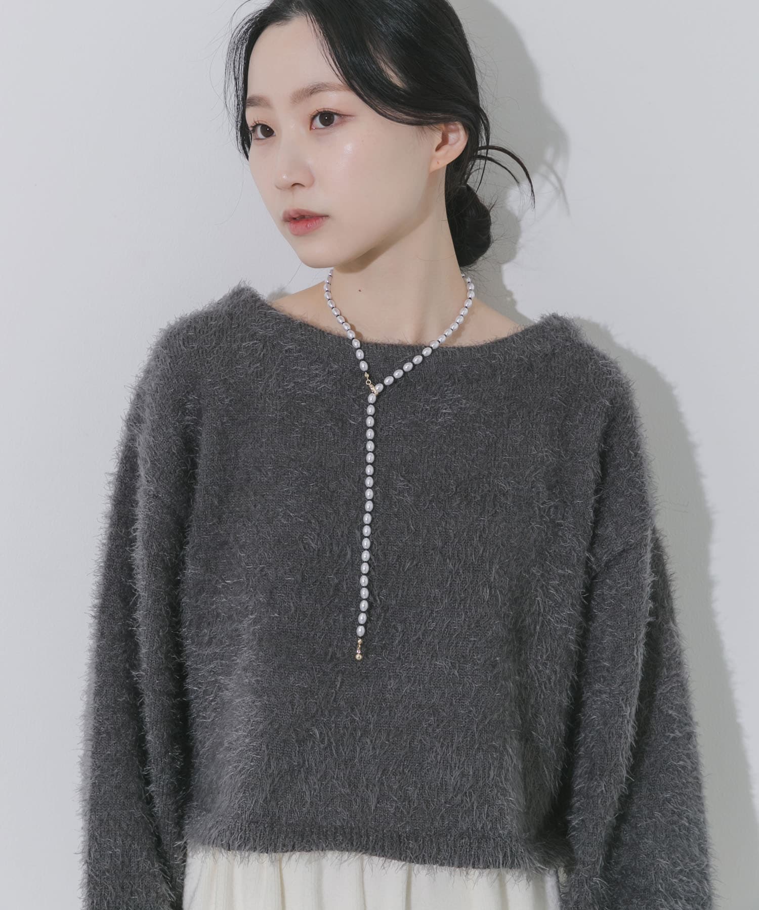 パールビーズYネックレス WH/BK -0