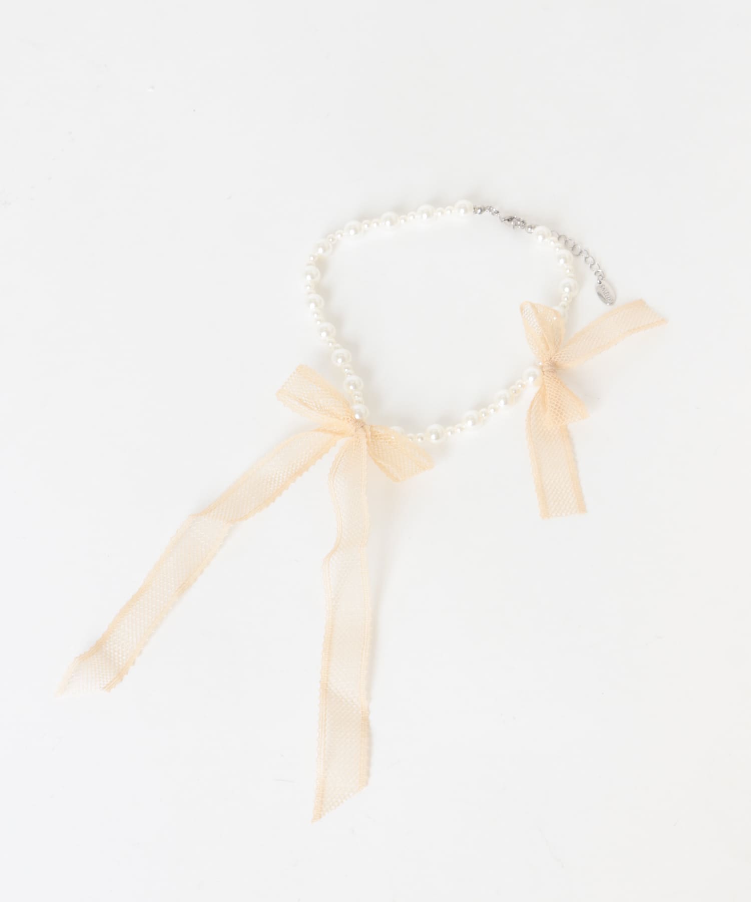 レースリボンパールネックレス PBE/WH -