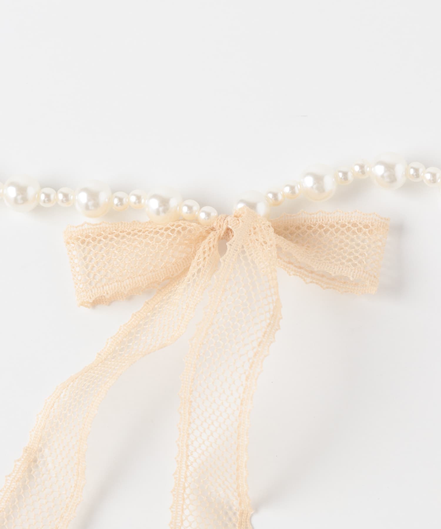 レースリボンパールネックレス PBE/WH -