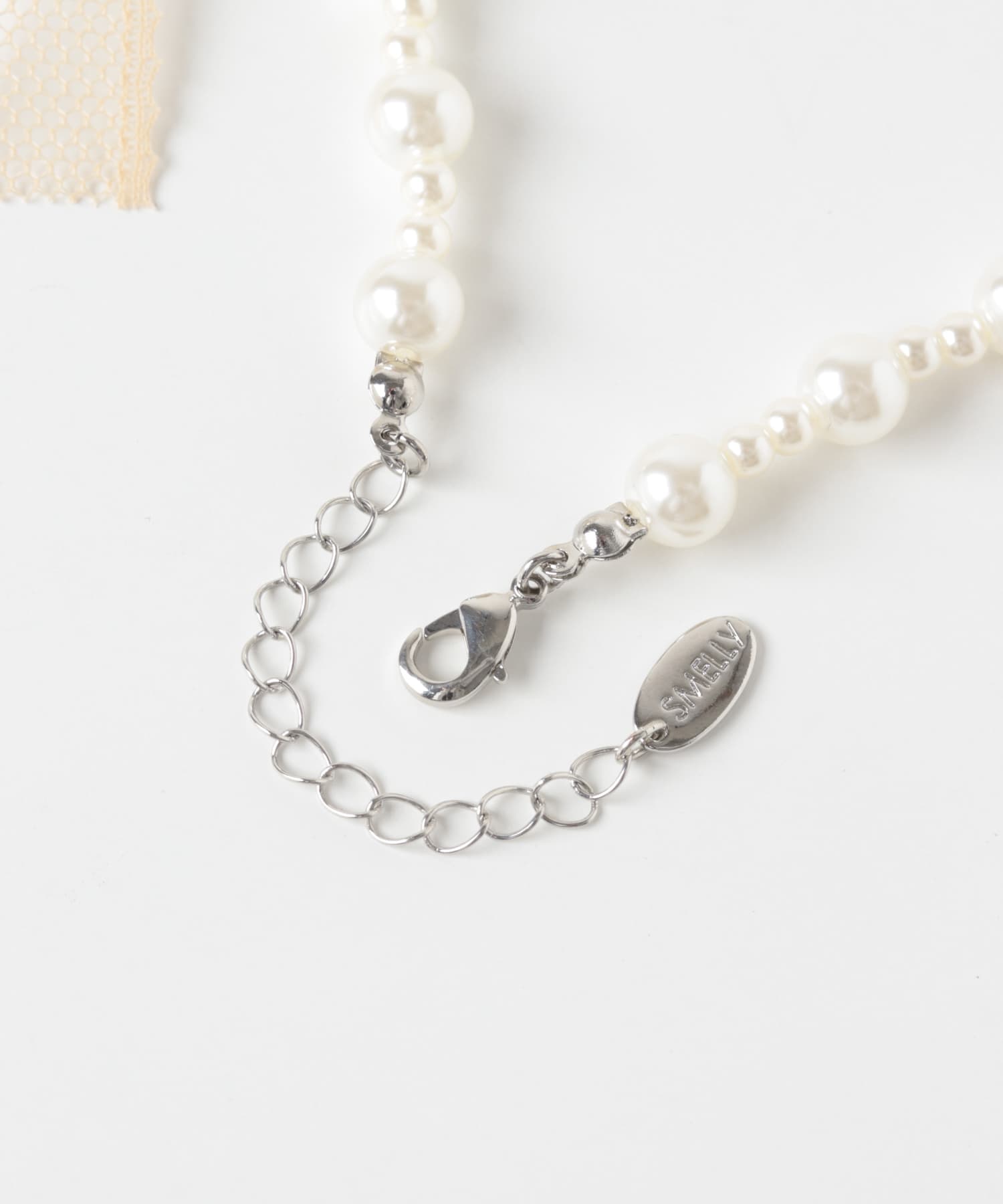 レースリボンパールネックレス PBE/WH -