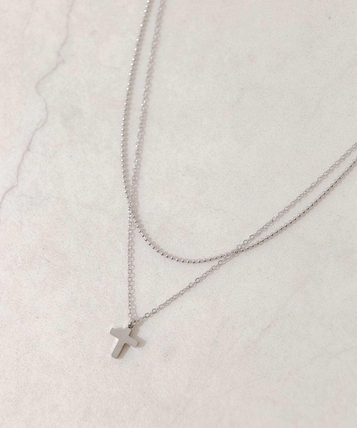 ステンレスクロストップレイヤードネックレス