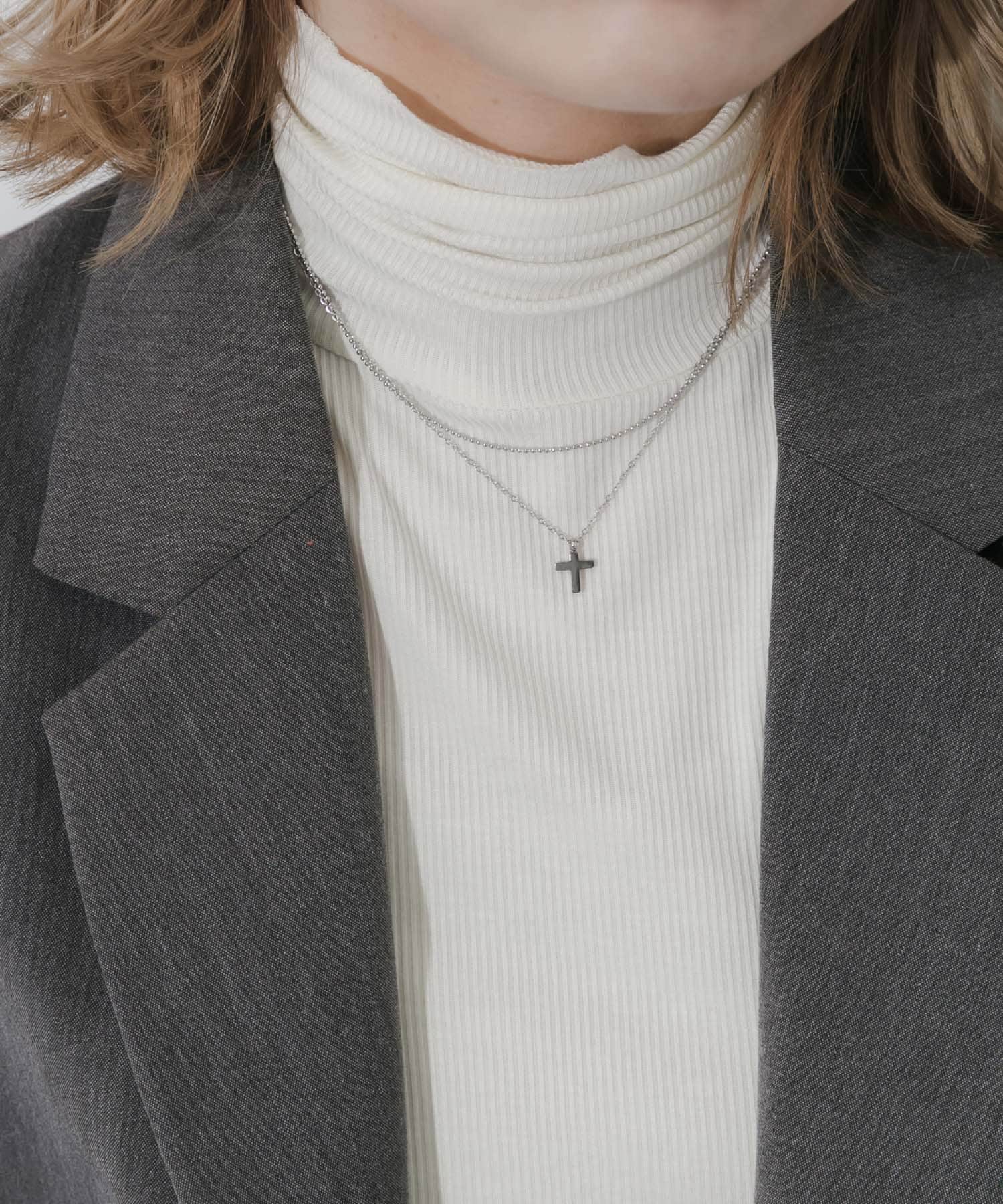 ステンレスクロストップレイヤードネックレス SLV -