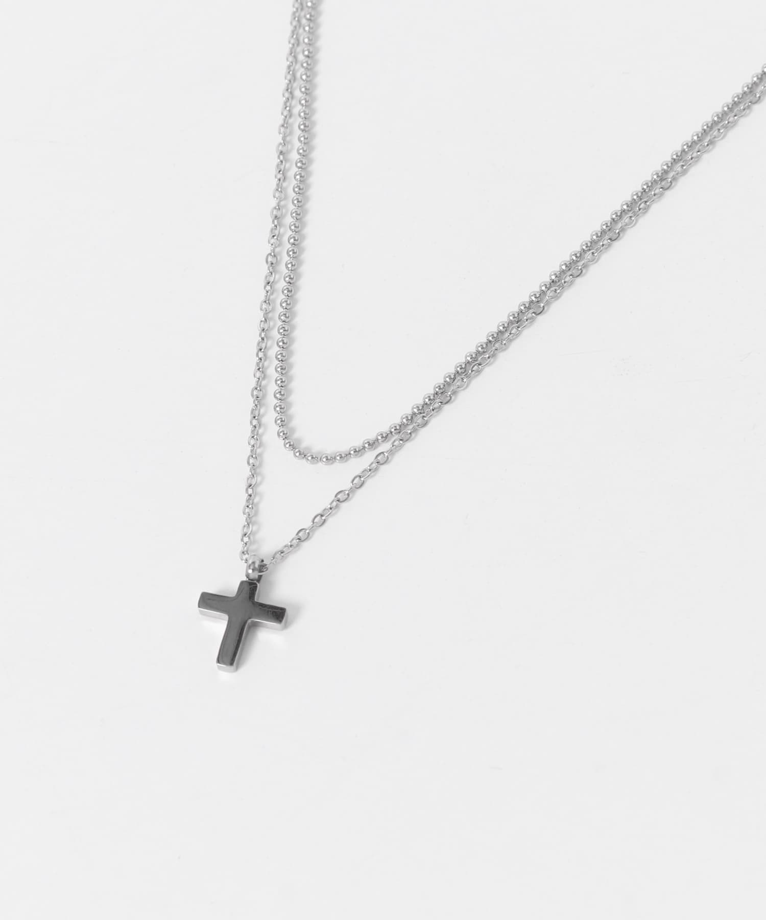 ステンレスクロストップレイヤードネックレス SLV -