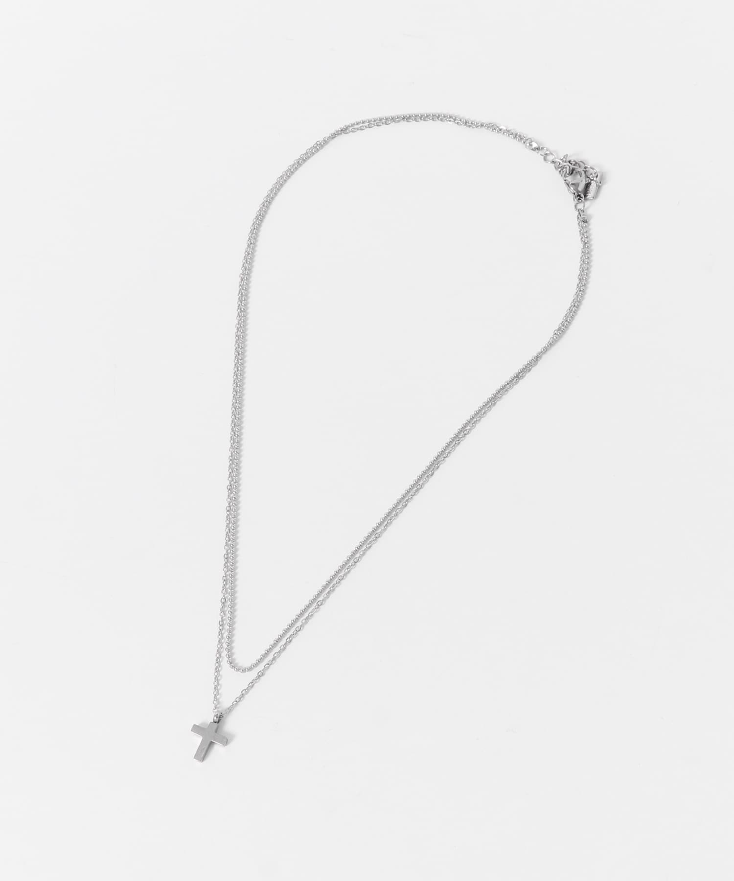 ステンレスクロストップレイヤードネックレス SLV -