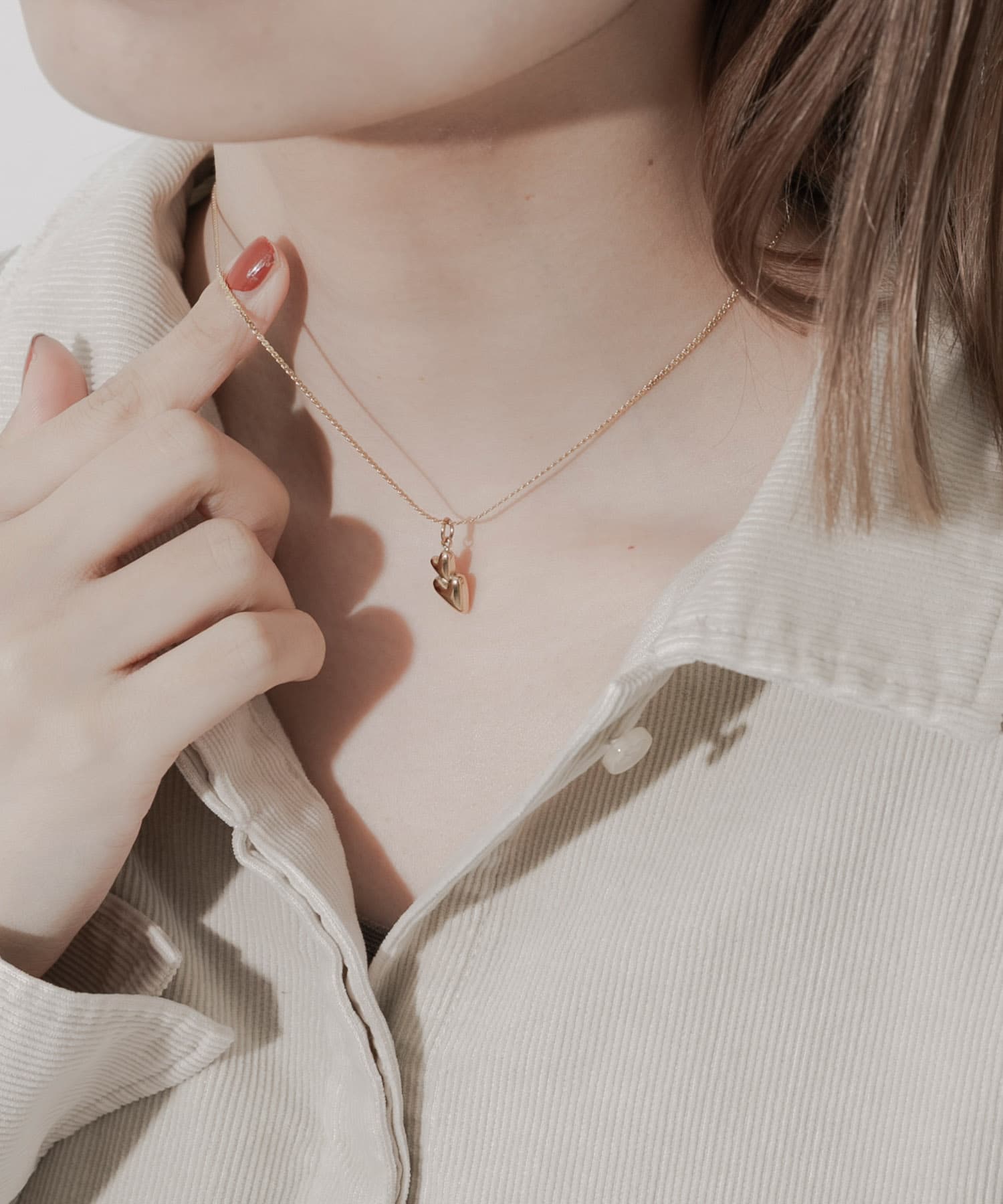 ステンレスダブルハートネックレス GLD -