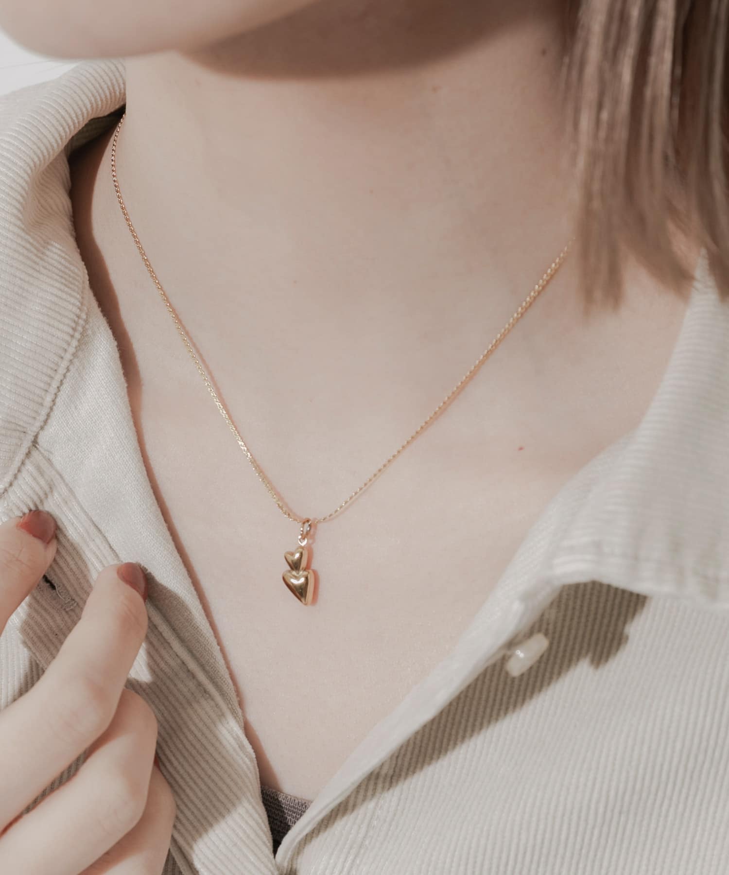 ステンレスダブルハートネックレス GLD -