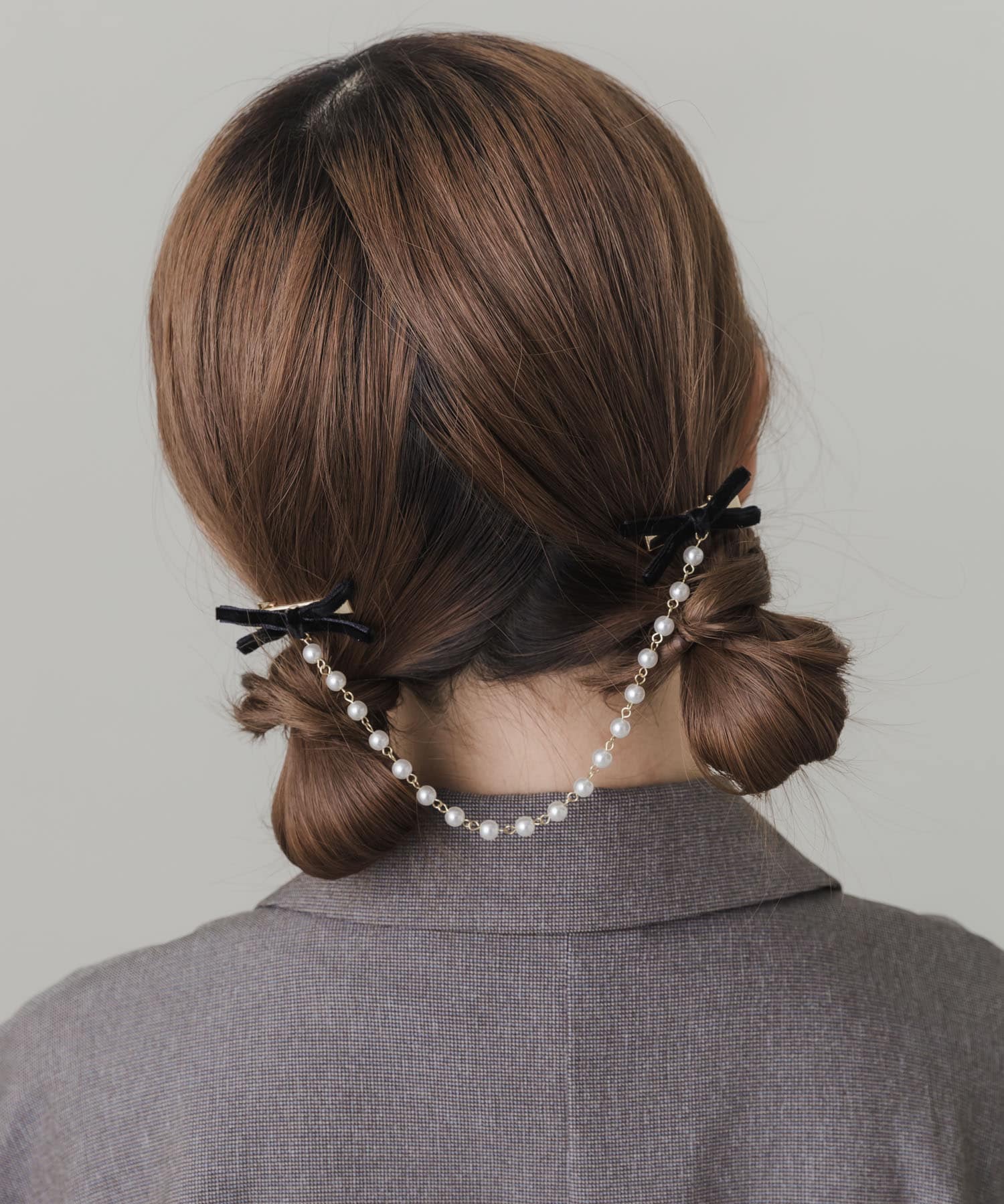 ベロアリボンパールチェーンヘアピン