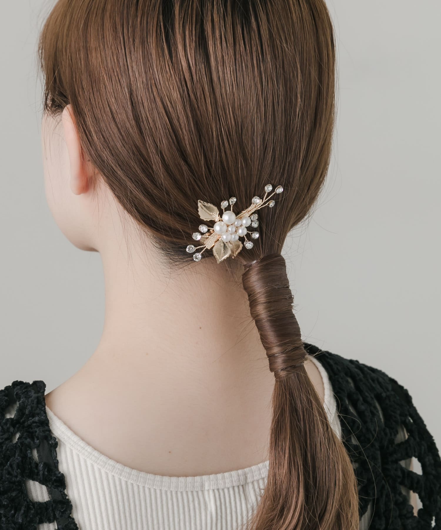 パールリーフモチーフヘアクリップ GD/WH -