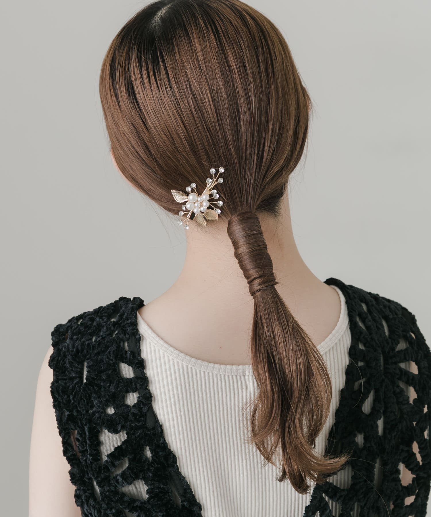 パールリーフモチーフヘアクリップ GD/WH -