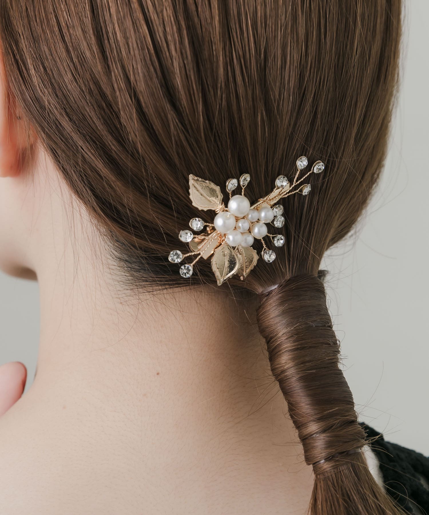 パールリーフモチーフヘアクリップ GD/WH -