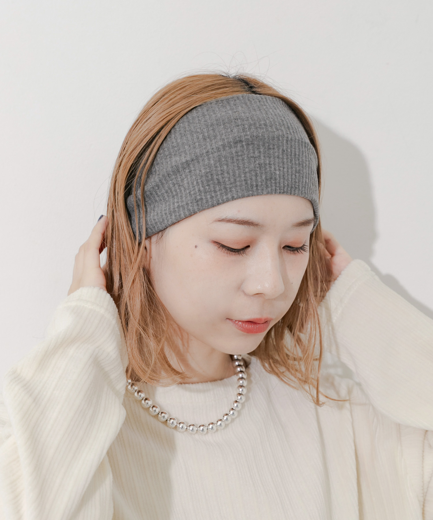 リブワイドヘアバンド GRY -
