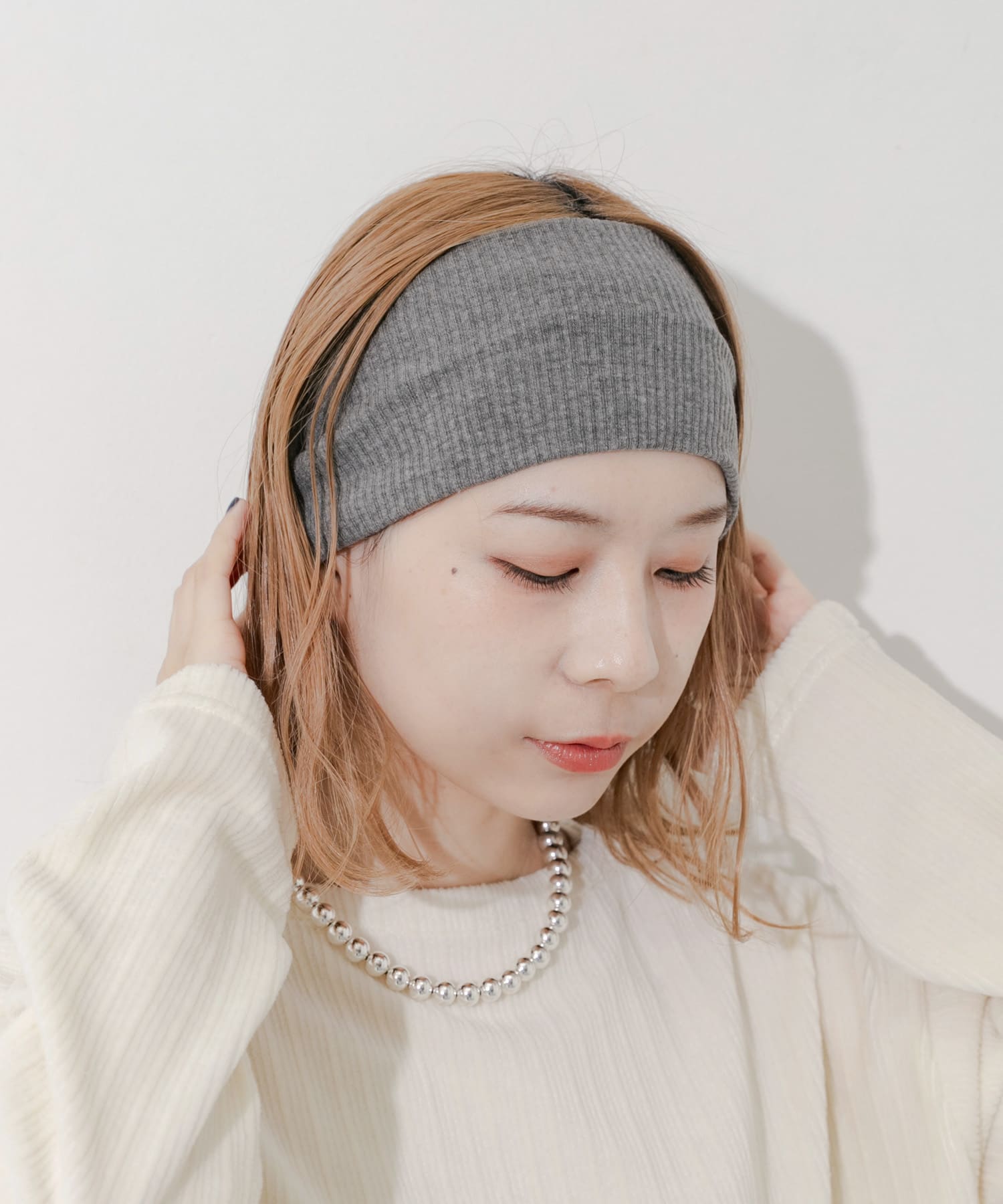 リブワイドヘアバンド GRY -