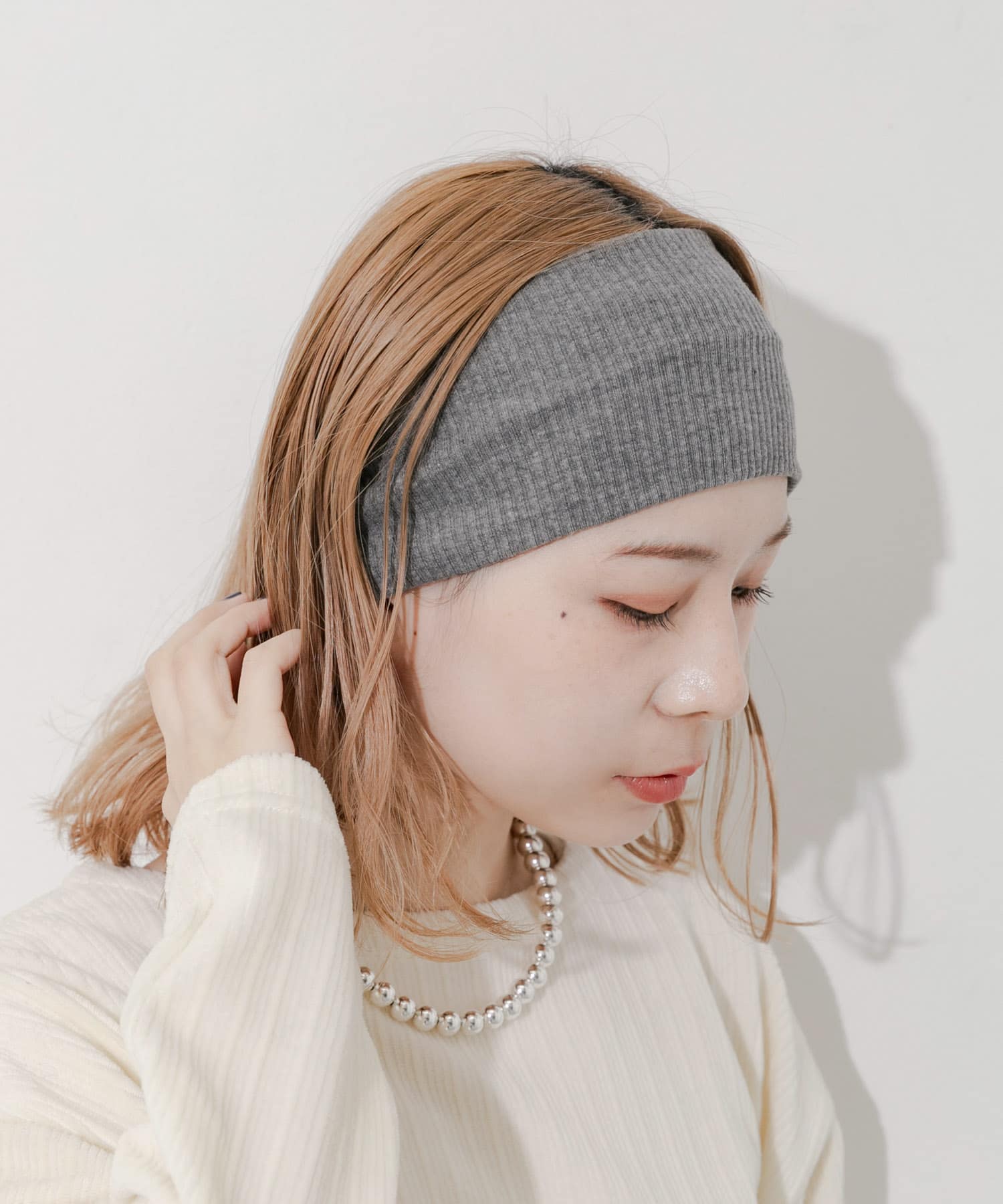 リブワイドヘアバンド GRY -