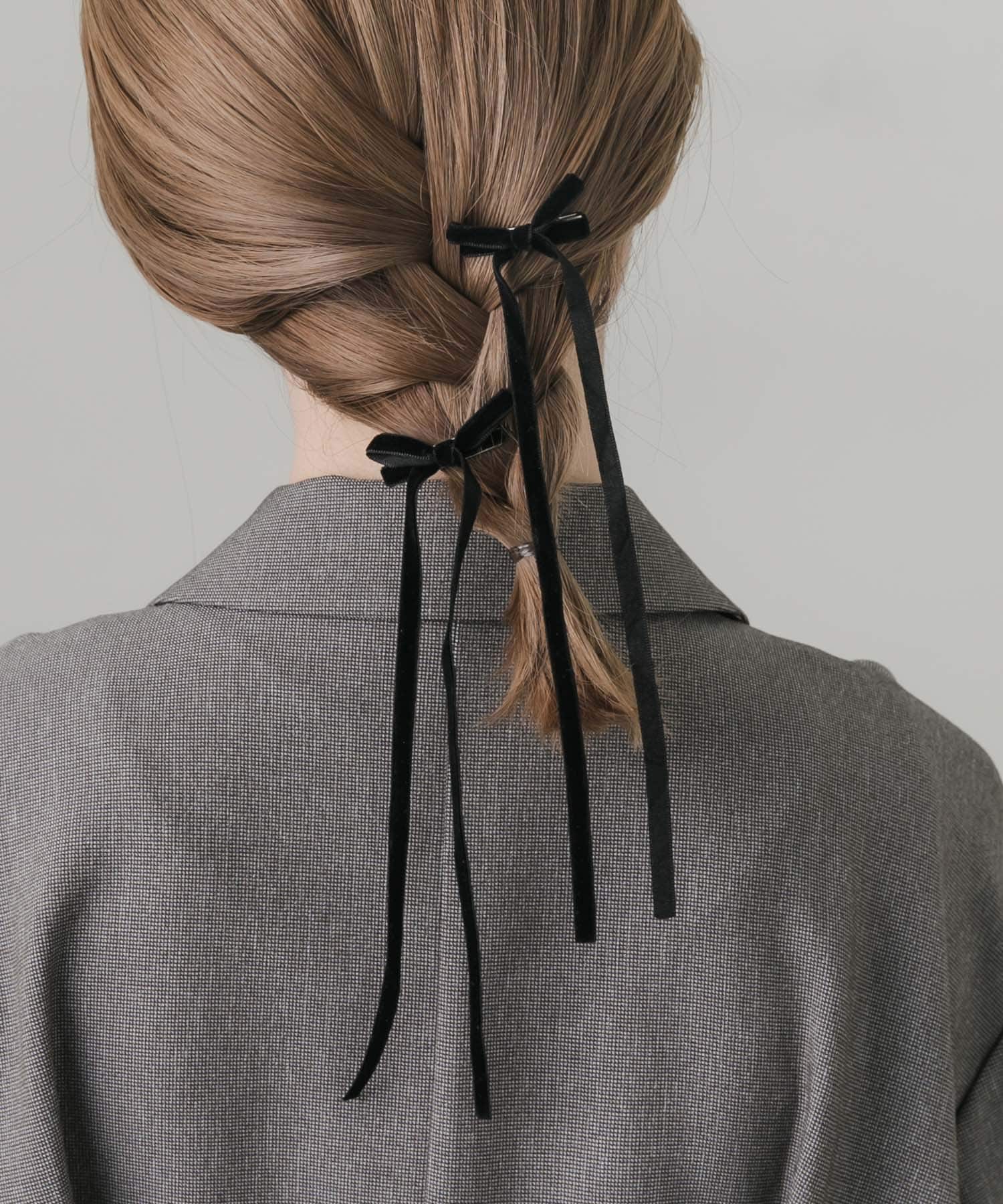 ベロアリボン2セットヘアピン BLK -