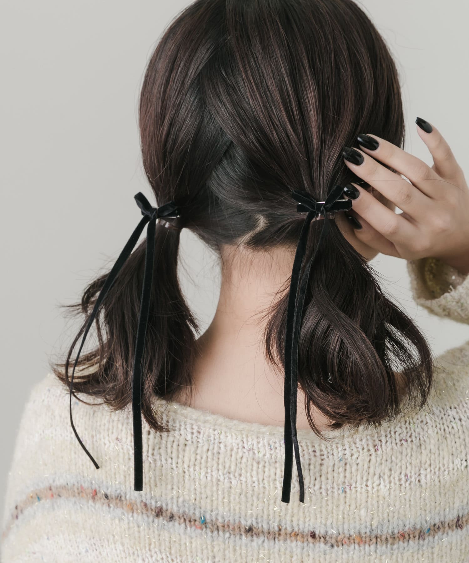 ベロアリボン2セットヘアピン BLK -