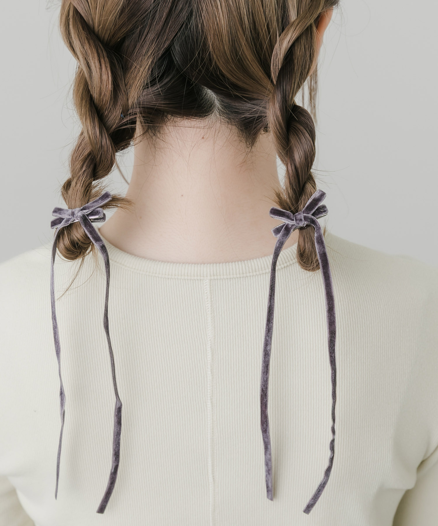 ベロアリボン2セットヘアピン GRY -