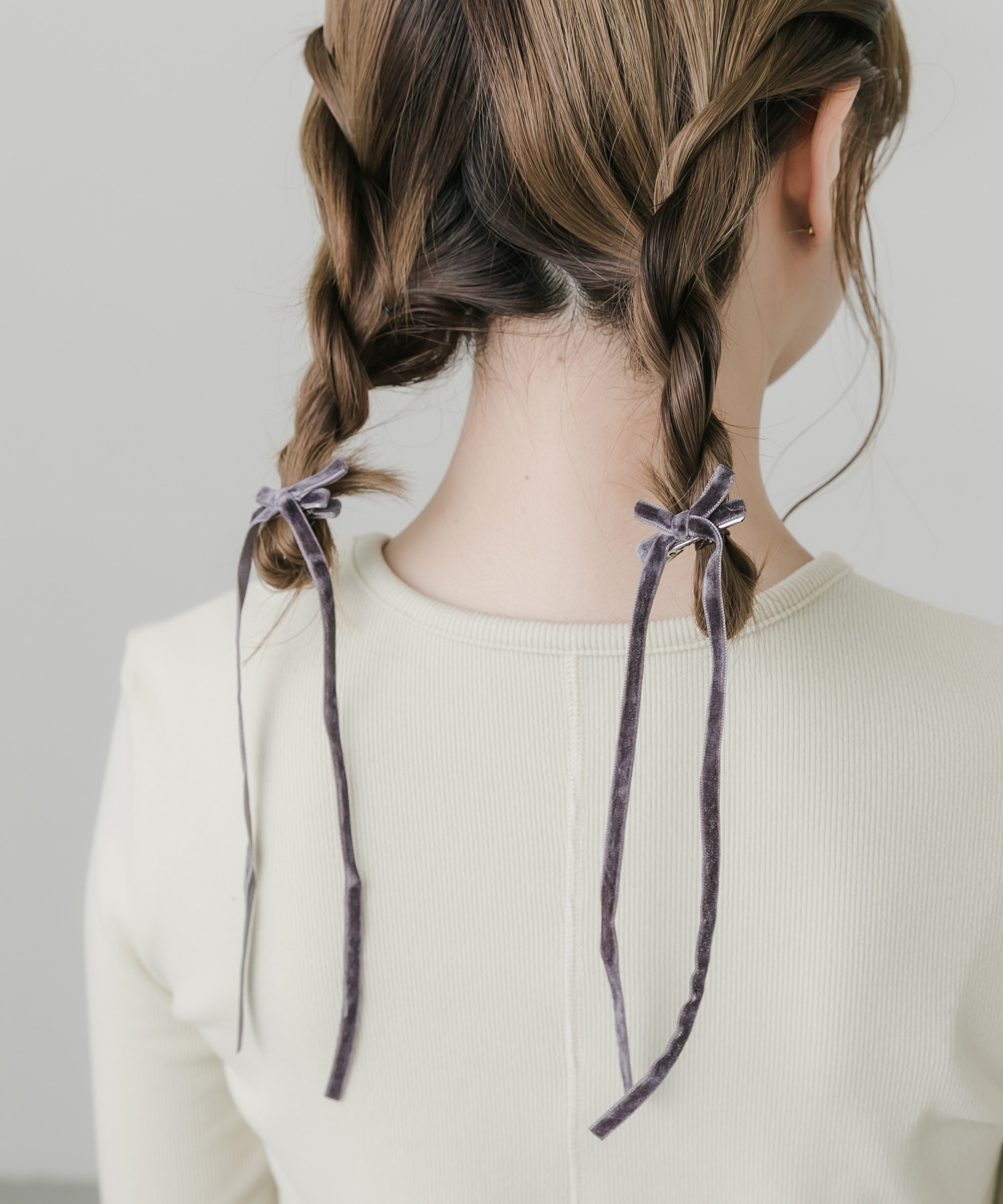 ベロアリボン2セットヘアピン GRY -