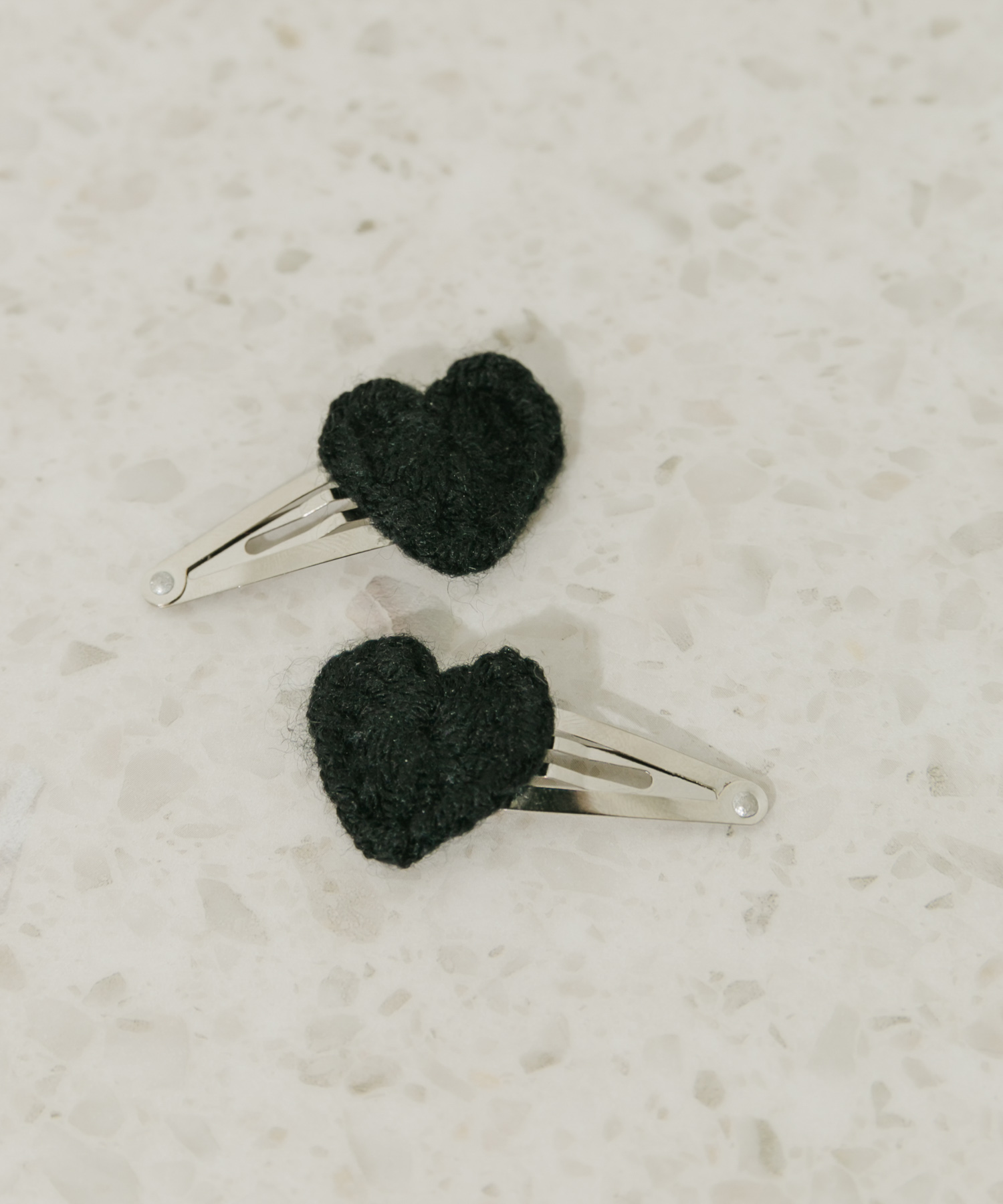 ニットハートセットヘアピン BLK -