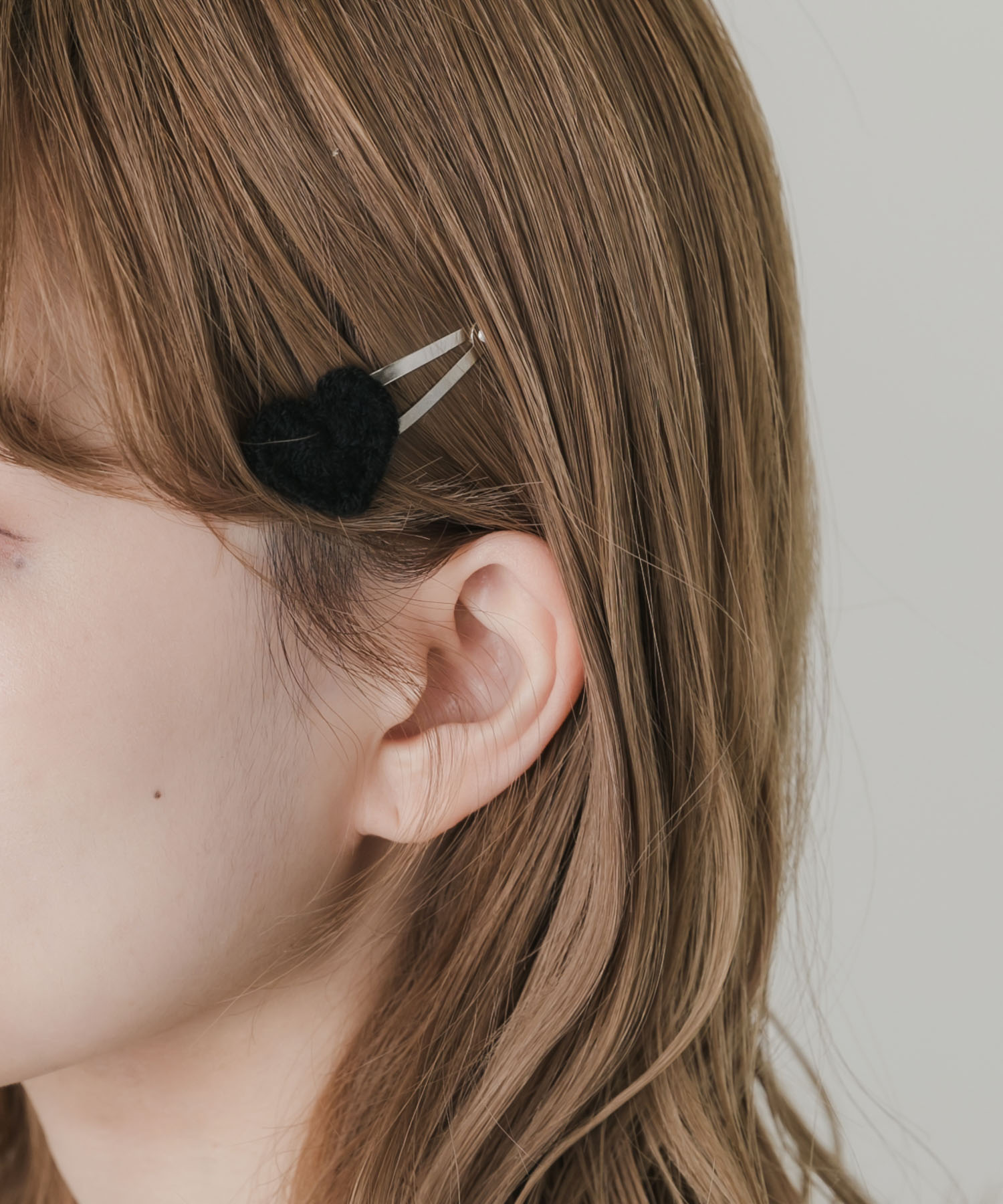 ニットハートセットヘアピン BLK -