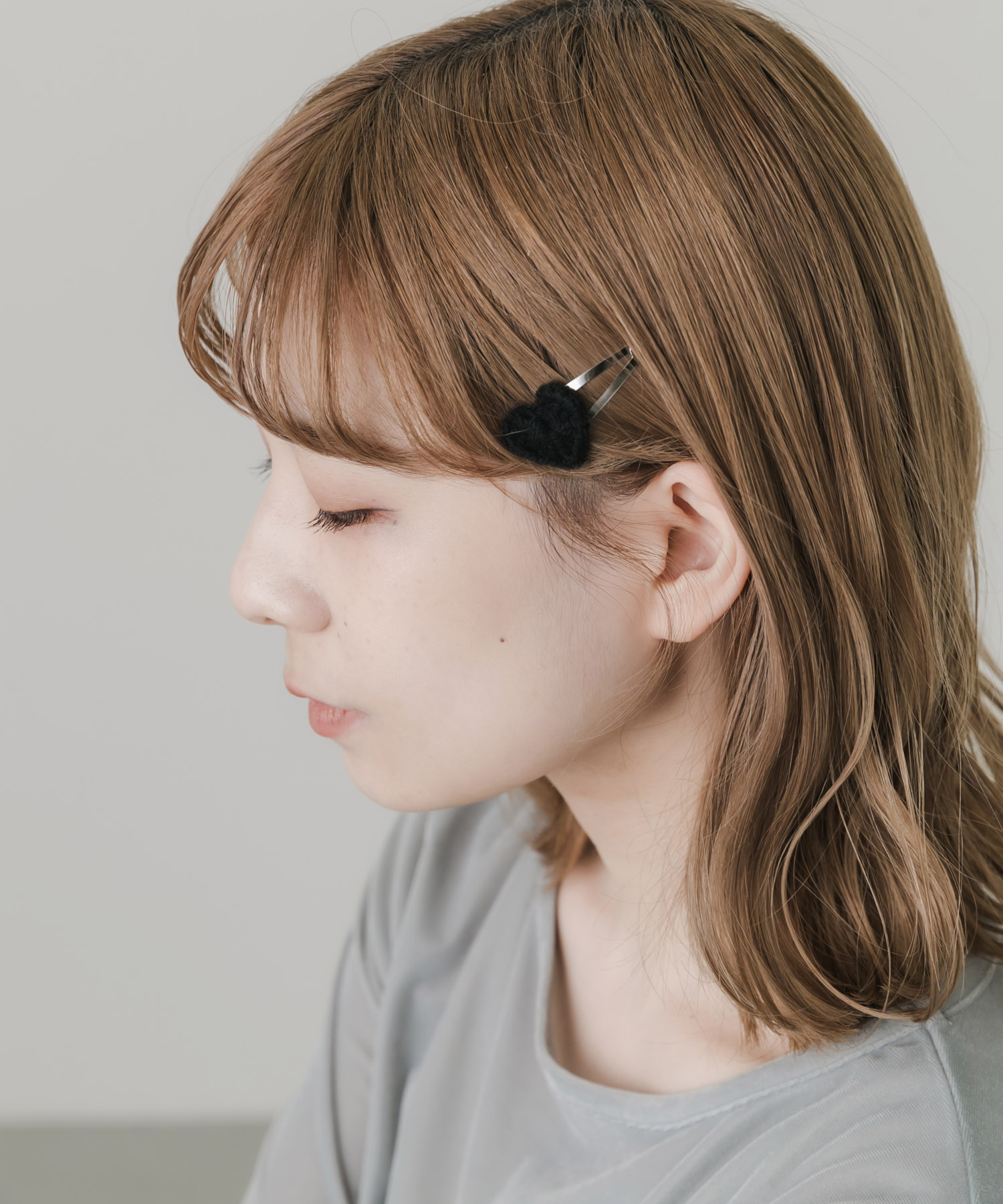 ニットハートセットヘアピン BLK -
