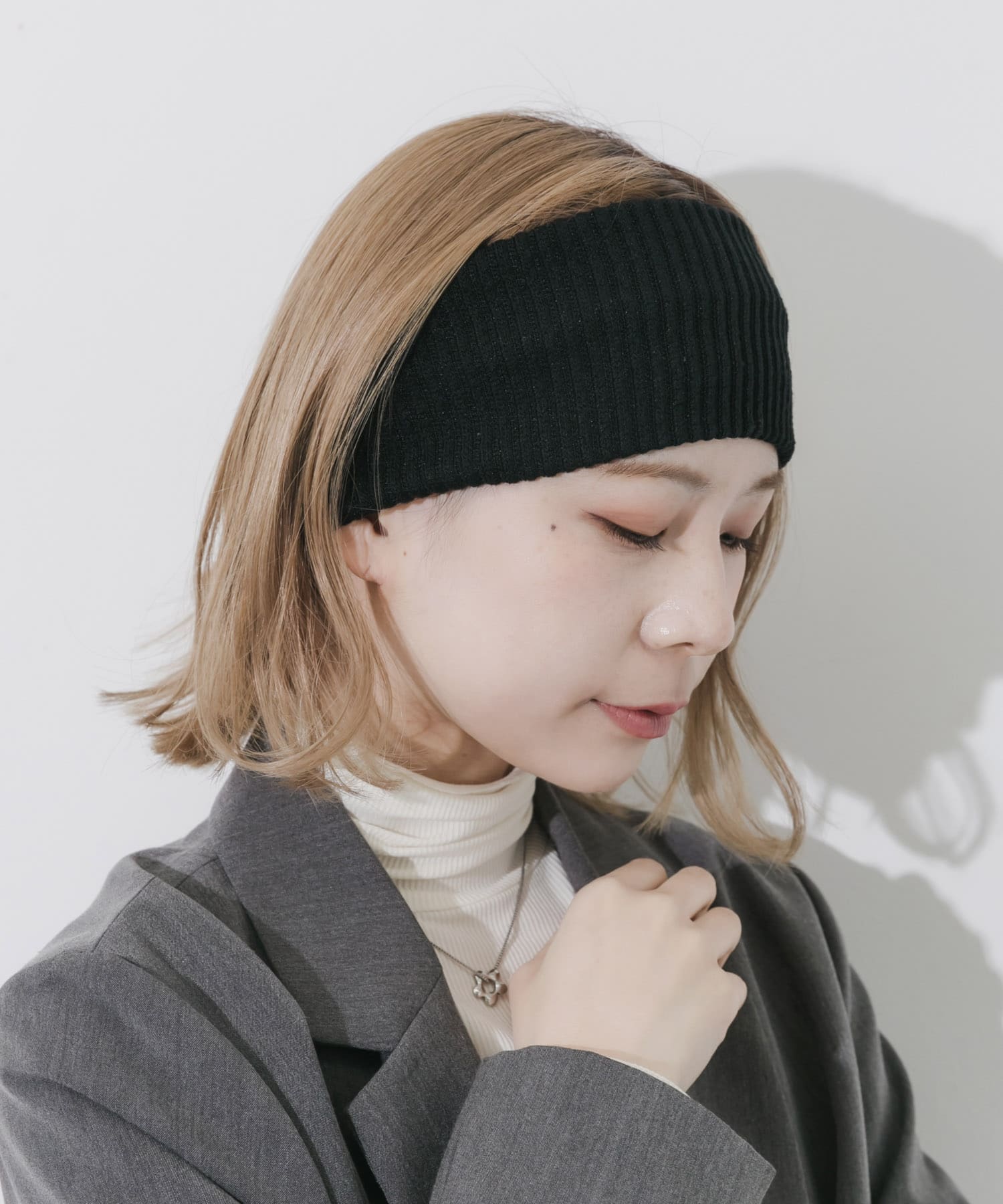 リブニットワイドヘアバンド