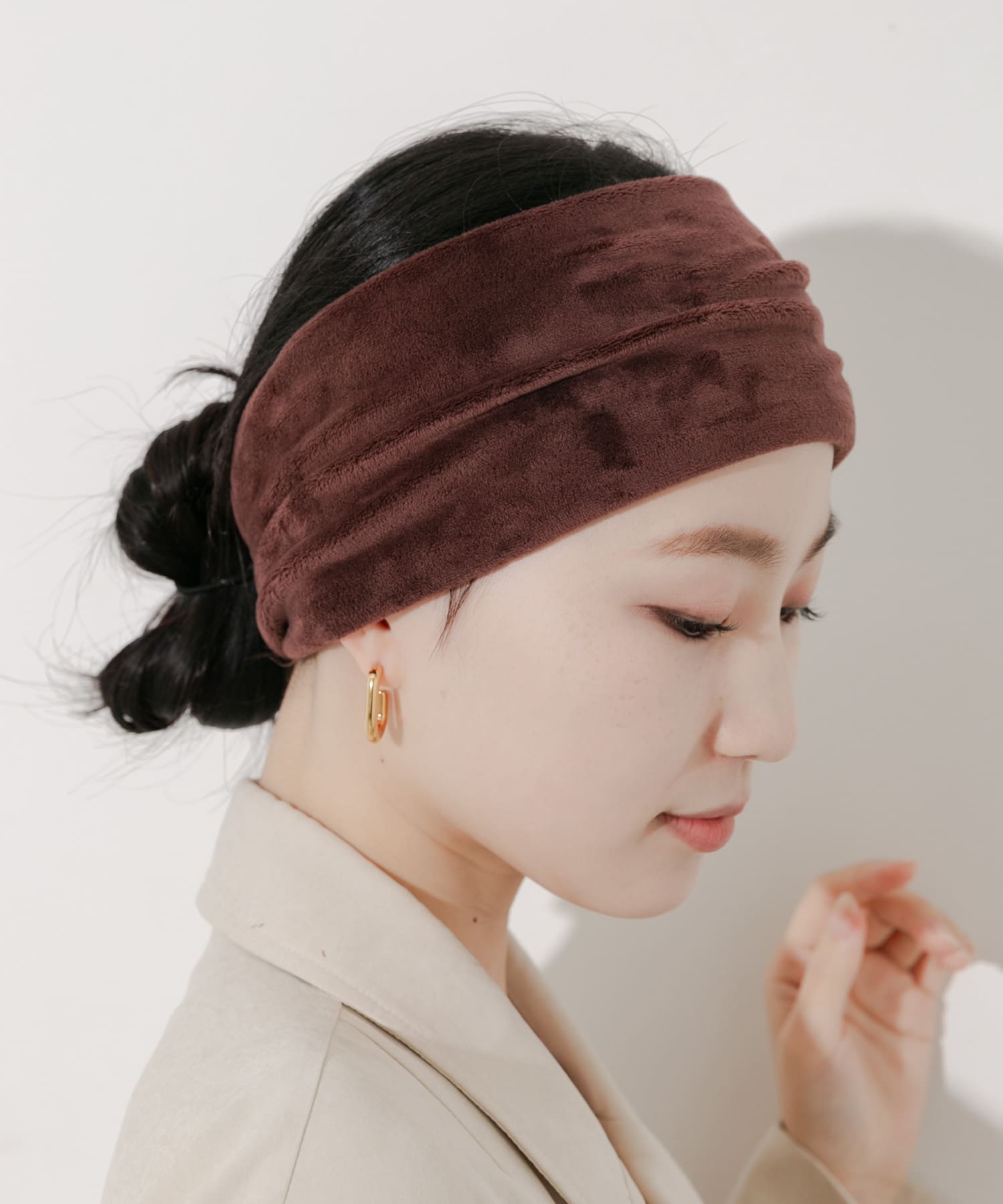 ベロアワイドヘアバンド DBR -