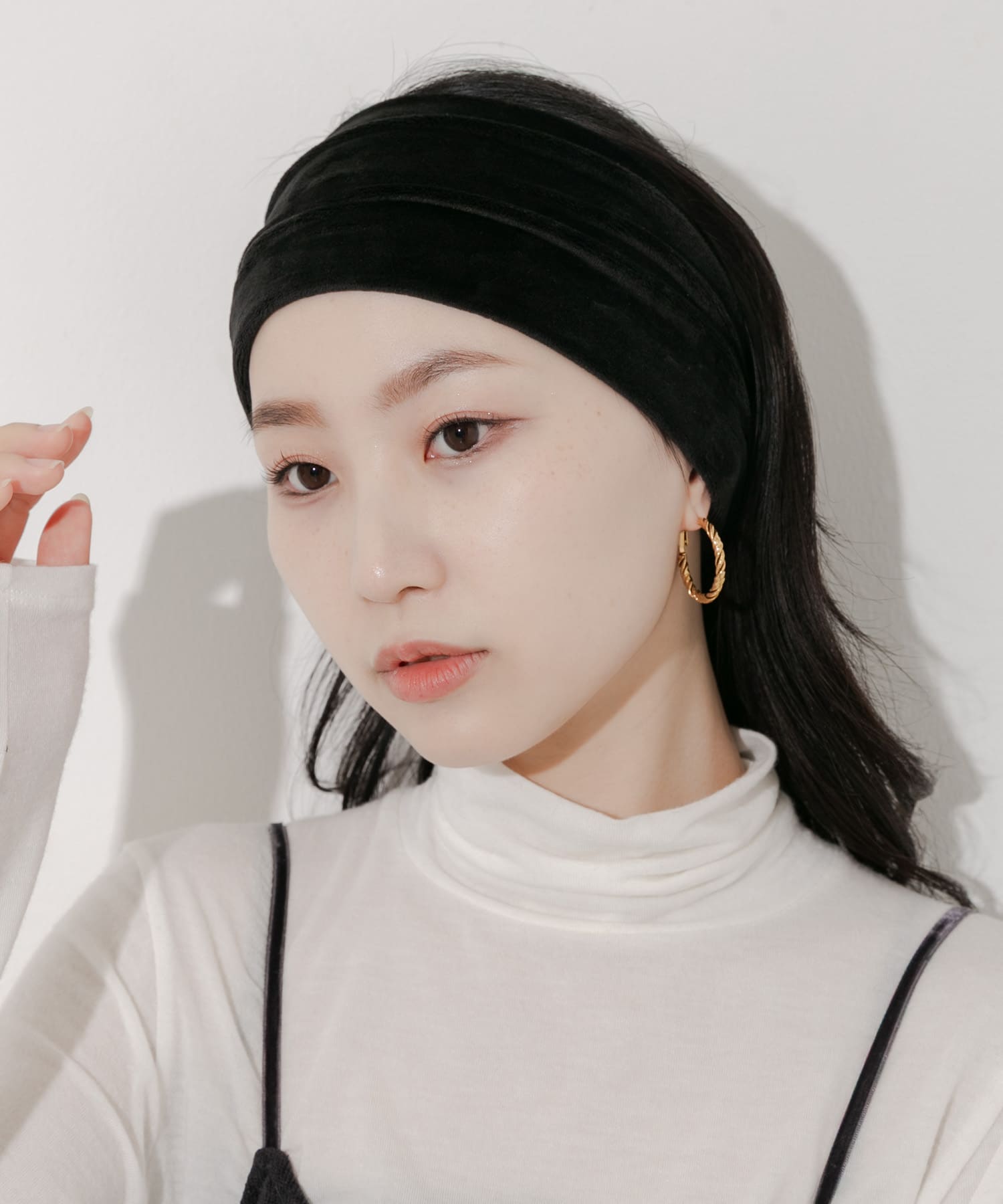 ベロアワイドヘアバンド BLK -