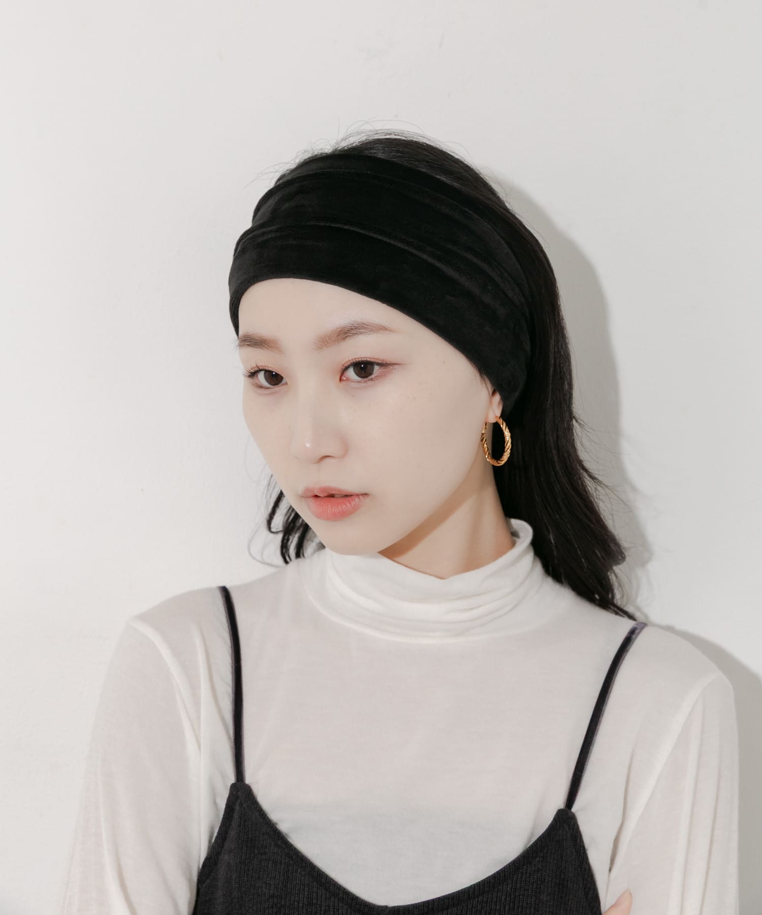 ベロアワイドヘアバンド BLK -