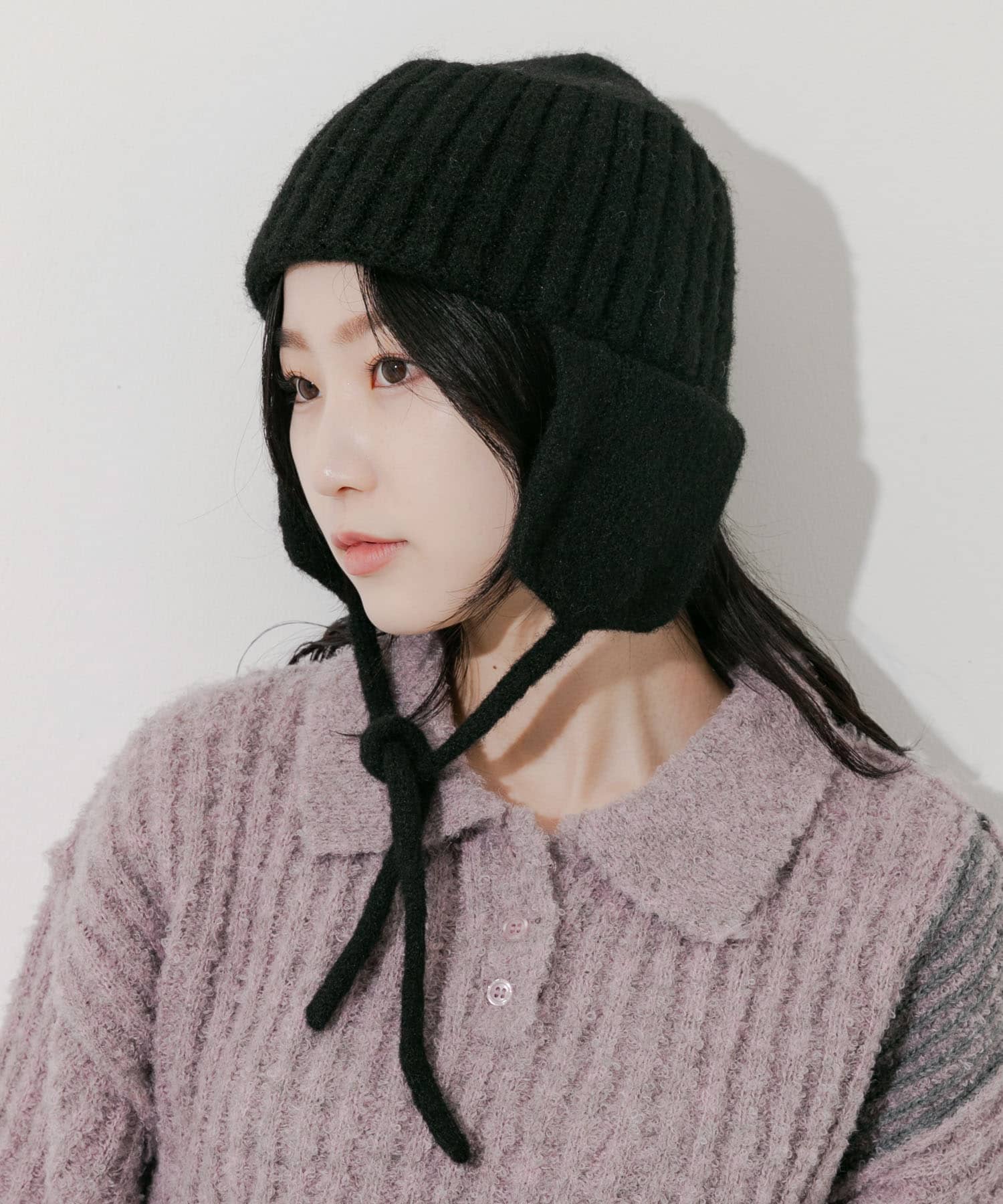 イヤーフラップニットキャップ BLK -